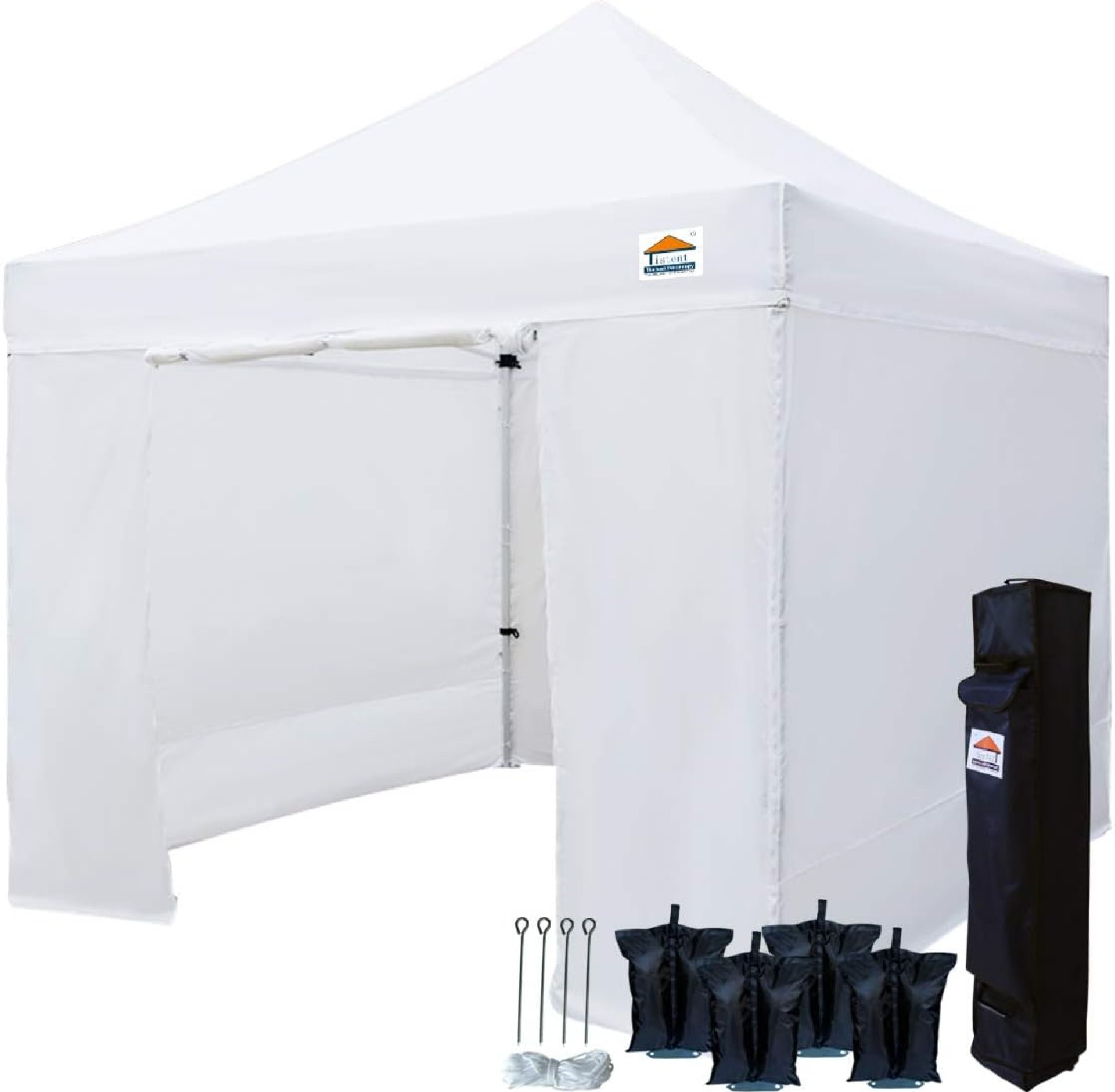 10’x10′ Pop Up Canopy Tent Commercial Instant Shelter with Heavy Duty Carrying Bag and 4 Removable Side Walls, 4 Canopy Sand Bags White 10’x10′ Pop Up Canopy Tent Commercial Instant Shelter with Heavy Duty Carrying Bag and 4 Removable Side Walls, 4 Canopy Sand Bags White