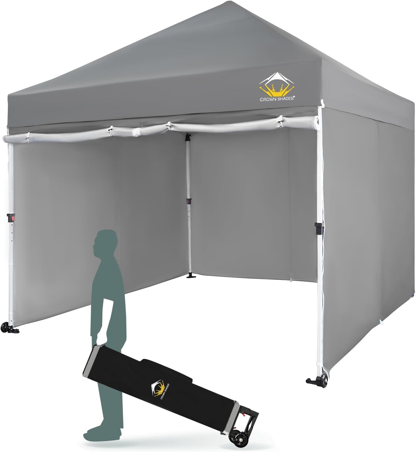 CROWN SHADES 10×10 Pop Up Canopy Tent Instant Commercial 1-Person Setup Patended Centerlock with 400D Silver Coated Fabric, 4 Sidewalls, 4″ Wheels, 4 Upgraded Weights, Sto’N Go Bag, Gray CROWN SHADES 10×10 Pop Up Canopy Tent Instant Commercial 1-Person Setup Patended Centerlock with 400D Silver Coated Fabric, 4 Sidewalls, 4″ Wheels, 4 Upgraded Weights, Sto’N Go Bag, Gray