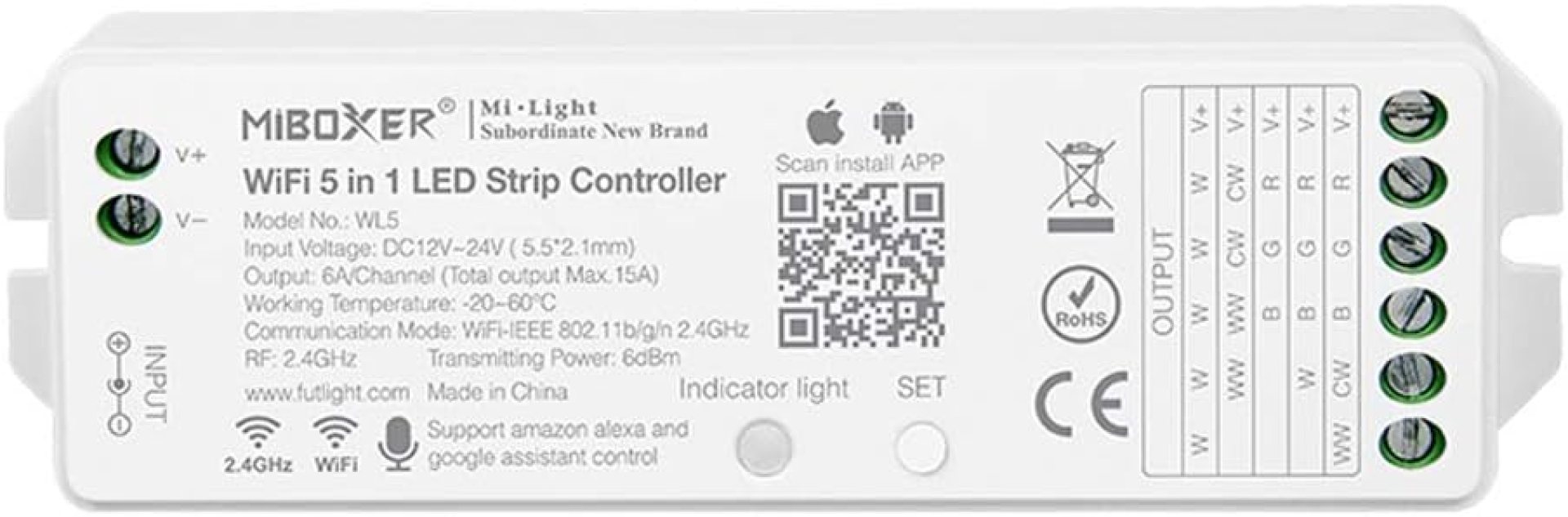 LGIDTECH Miboxer WL5(YL5 VUP) LED Strip Light 5 in 1 Controller for 5050 3528 2835,Smartphone APP Control Without Extra Hub.Amazon Alexa Google Home Assistant Voice Control,DC12-24V,180W-360W LGIDTECH Miboxer WL5(YL5 VUP) LED Strip Light 5 in 1 Controller for 5050 3528 2835,Smartphone APP Control Without Extra Hub.Amazon Alexa Google Home Assistant Voice Control,DC12-24V,180W-360W