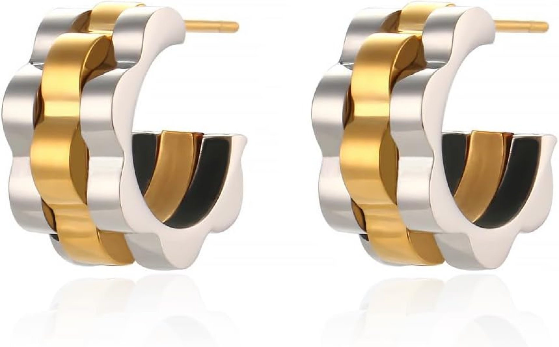 2-Tone Open Hoop Earrings for Women 18K Gold Plated Twisted/Watch Band/C-shaped/Flower Hoops Lightweight Hypoallergenic Jewelry 2-Tone Open Hoop Earrings for Women 18K Gold Plated Twisted/Watch Band/C-shaped/Flower Hoops Lightweight Hypoallergenic Jewelry