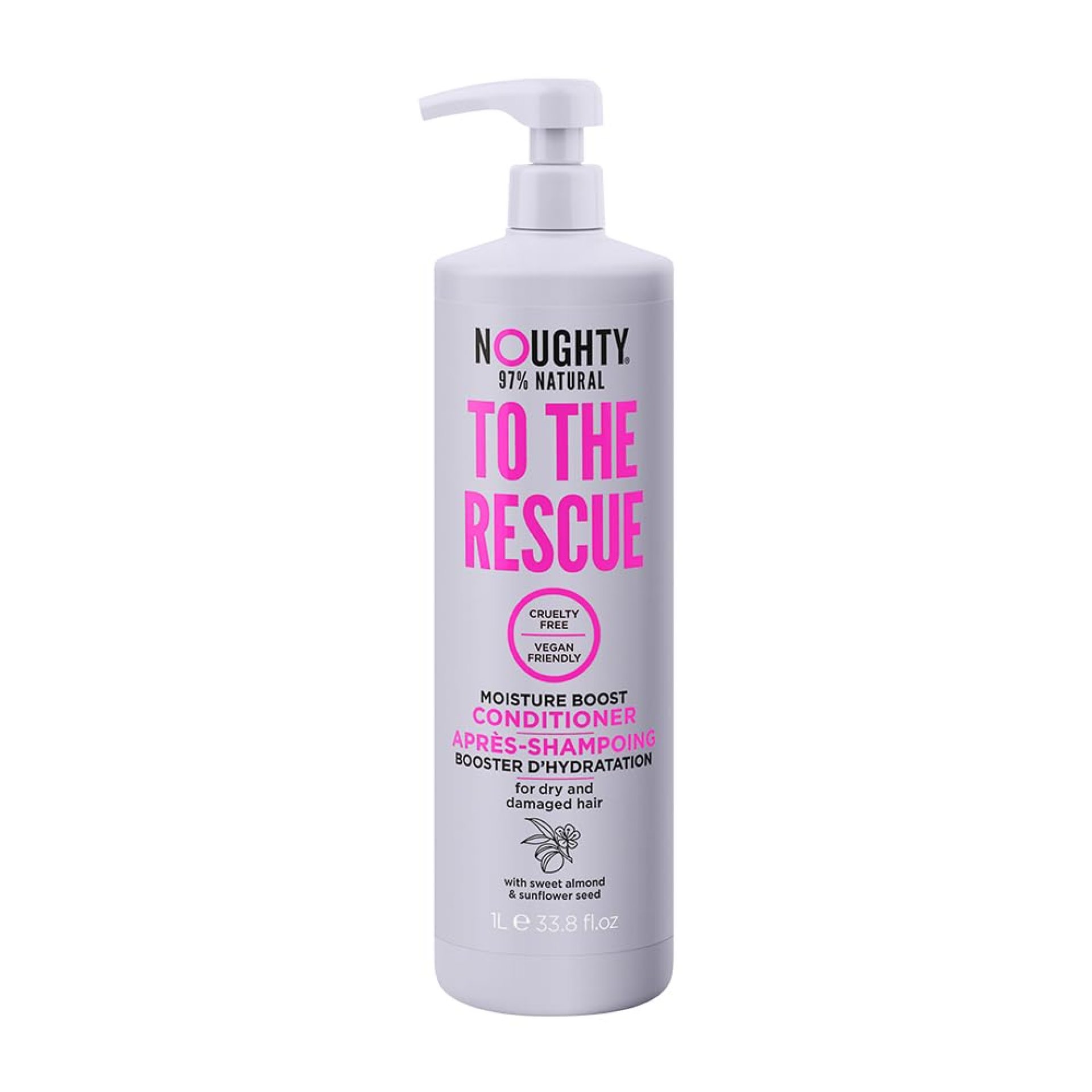 Noughty 97% Natural, To The Rescue Moisture Boost Conditioner, 97% Natural Sulphate Free Vegan Haircare, Hydrating Formula for Dry and Damaged Hair, with Sweet Almond and Sunflower Seed 1L Noughty 97% Natural, To The Rescue Moisture Boost Conditioner, 97% Natural Sulphate Free Vegan Haircare, Hydrating Formula for Dry and Damaged Hair, with Sweet Almond and Sunflower Seed 1L