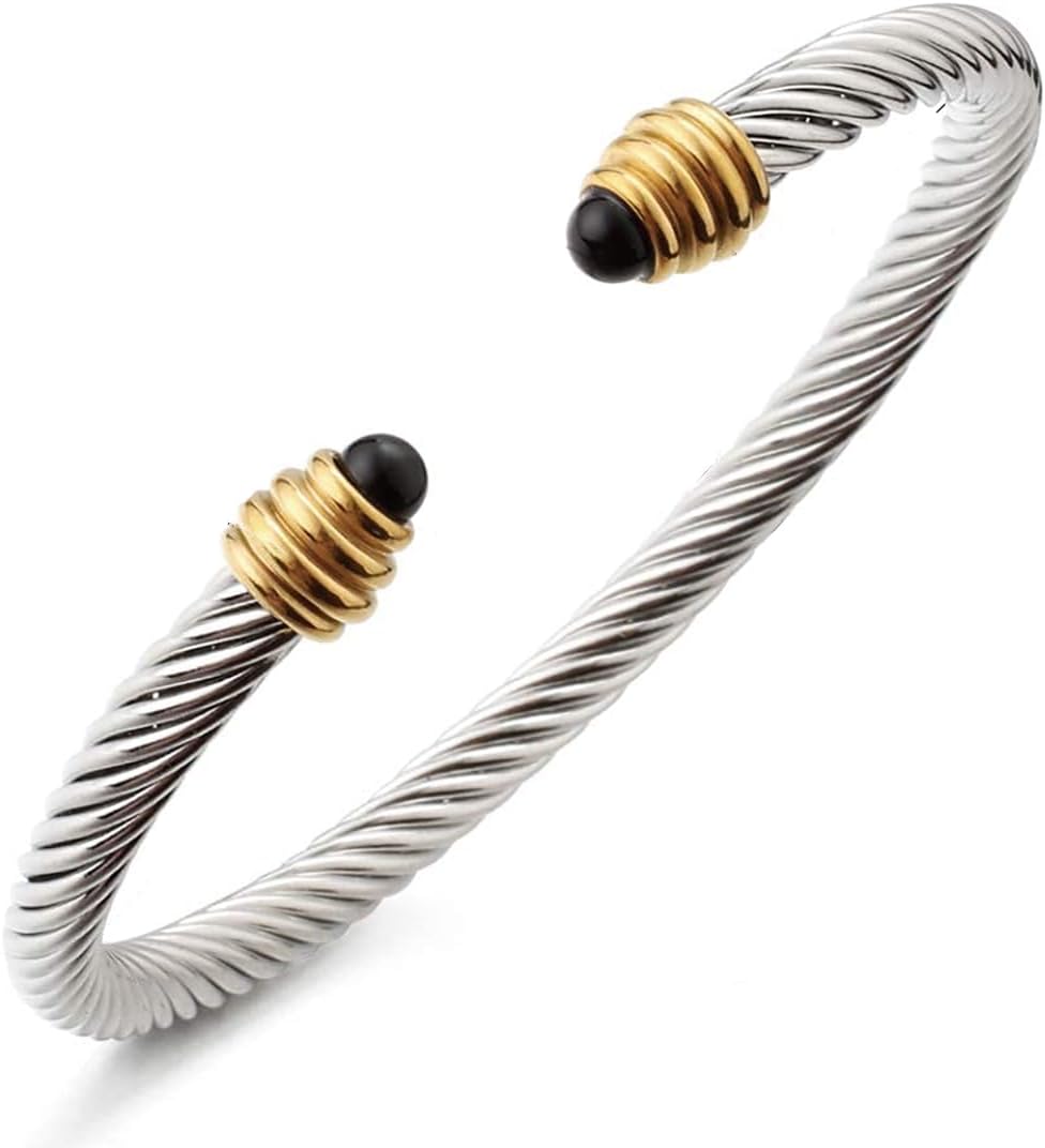 Cable Bracelet for Women, Twisted Cable Wire Bangles Bracelets Two Tone Women Jewelry Cable Bracelet for Women, Twisted Cable Wire Bangles Bracelets Two Tone Women Jewelry