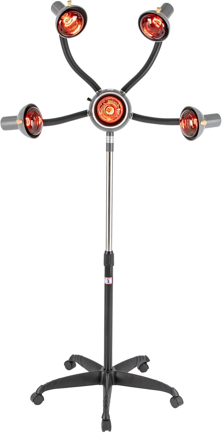 Infrared Heating Lamp, 110V 750W Five Head Red-Light Heat Lamp on Wheels, Height Adjustable Infrared Light Floor Stand Hair Care Equipment for Home Barber Beauty Salon Use US Plug Infrared Heating Lamp, 110V 750W Five Head Red-Light Heat Lamp on Wheels, Height Adjustable Infrared Light Floor Stand Hair Care Equipment for Home Barber Beauty Salon Use US Plug