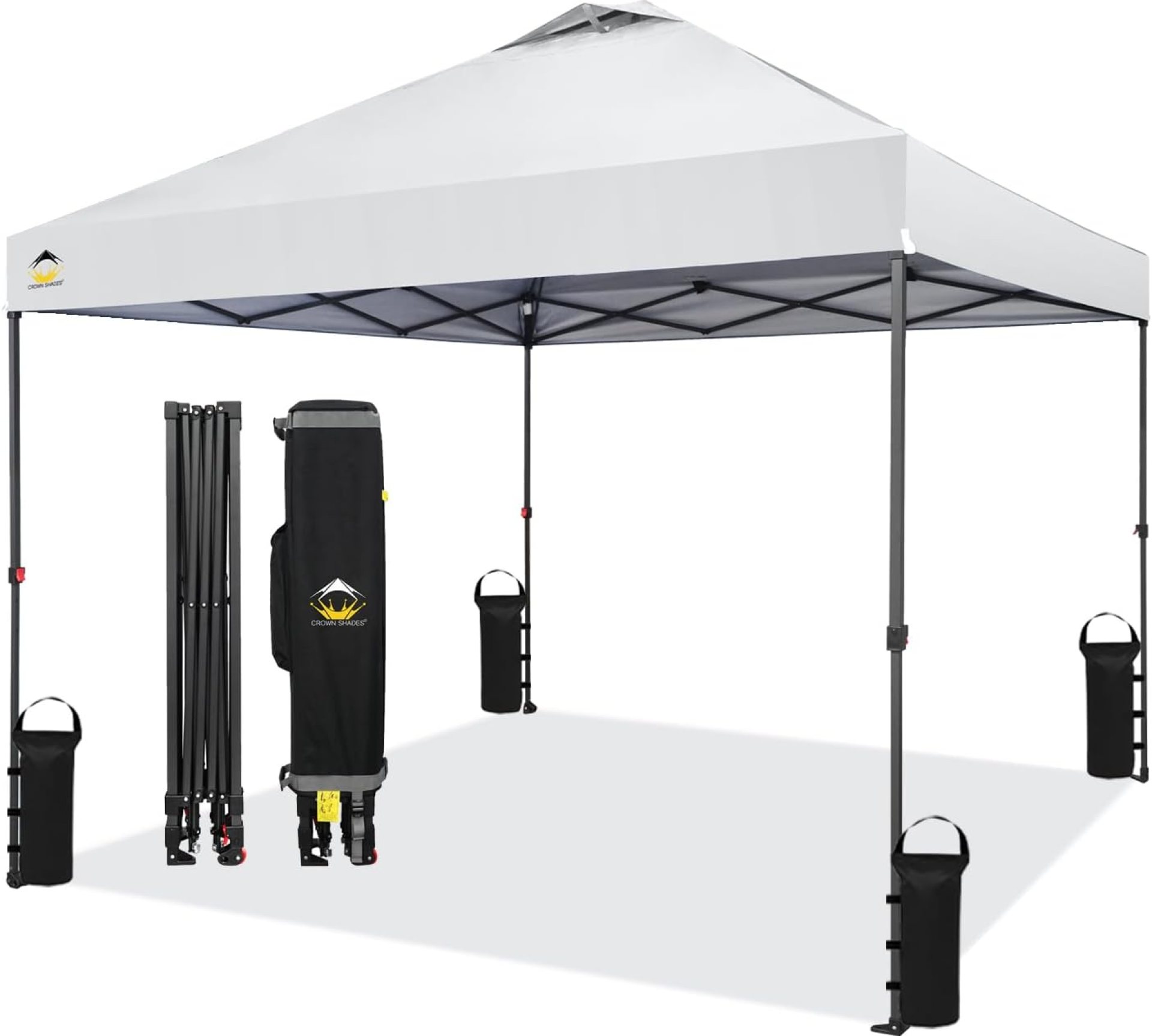 CROWN SHADES 10×10 Pop Up Canopy, Patented Center Lock One Push Instant Popup Outdoor Canopy Tent, Newly Designed Storage Bag, 8 Stakes, 4 Ropes CROWN SHADES 10×10 Pop Up Canopy, Patented Center Lock One Push Instant Popup Outdoor Canopy Tent, Newly Designed Storage Bag, 8 Stakes, 4 Ropes