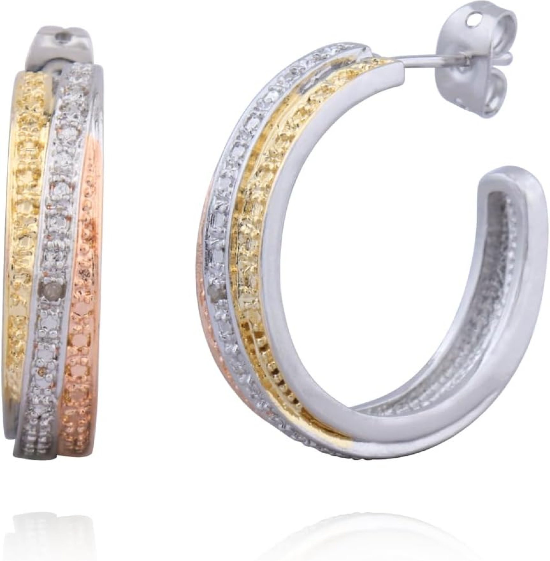 Amazon Essentials Tri-Tone Plated Bronze Diamond Accent C-Hoop Earrings, (previously Amazon Collection) Amazon Essentials Tri-Tone Plated Bronze Diamond Accent C-Hoop Earrings, (previously Amazon Collection)