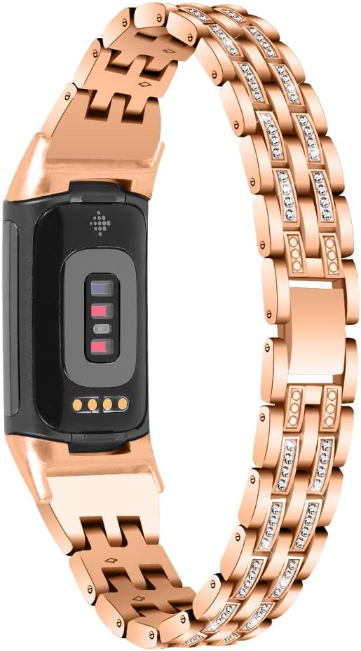 Chic Cute Bling Bands Compatible with Fitbit Charge 6/Charge 5 Fitness & Health Tracker,Rhinestone Dressy Bracelet Stainless Steel Metal Replacement Strap Wristbands Jewelry Strap Women (RoseGold) Chic Cute Bling Bands Compatible with Fitbit Charge 6/Charge 5 Fitness & Health Tracker,Rhinestone Dressy Bracelet Stainless Steel Metal Replacement Strap Wristbands Jewelry Strap Women (RoseGold)