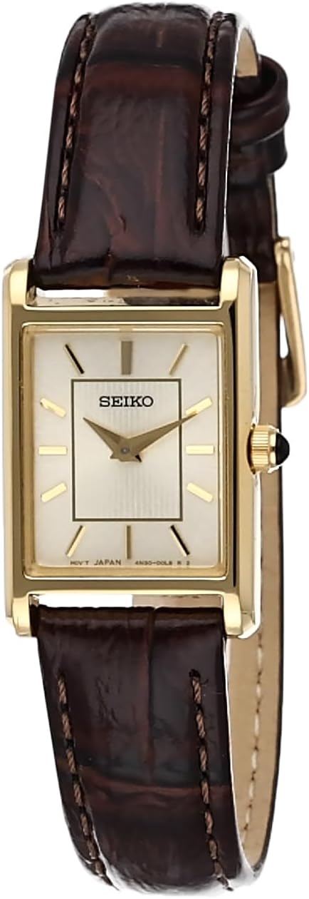 SEIKO Essentials Watch for Women – Essentials – Water Resistant with Stainless Steel Rectangular Case and Leather Strap SEIKO Essentials Watch for Women – Essentials – Water Resistant with Stainless Steel Rectangular Case and Leather Strap
