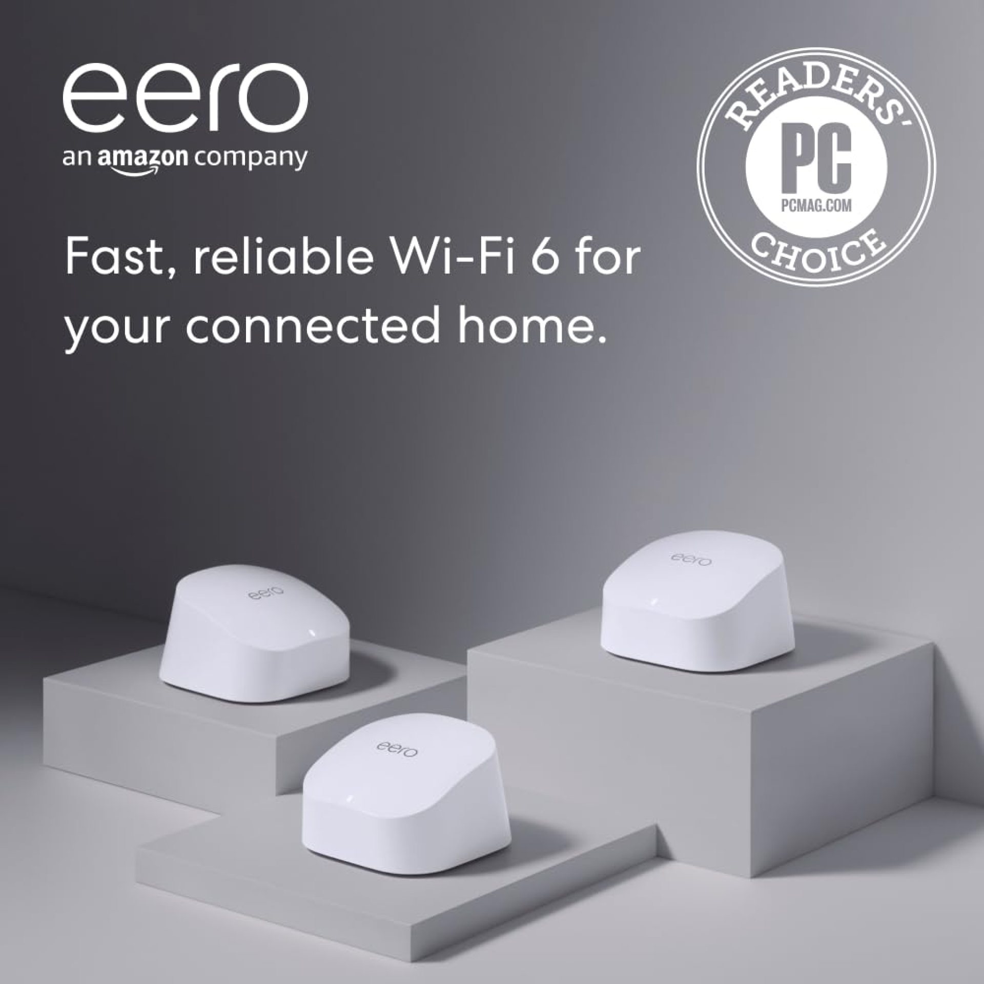 Amazon eero 6 mesh wifi system – Supports internet plans up to 500 Mbps, Coverage up to 4,500 sq. ft., Connect 75+ devices, 3-pack (1 router + 2 extenders) Amazon eero 6 mesh wifi system – Supports internet plans up to 500 Mbps, Coverage up to 4,500 sq. ft., Connect 75+ devices, 3-pack (1 router + 2 extenders)