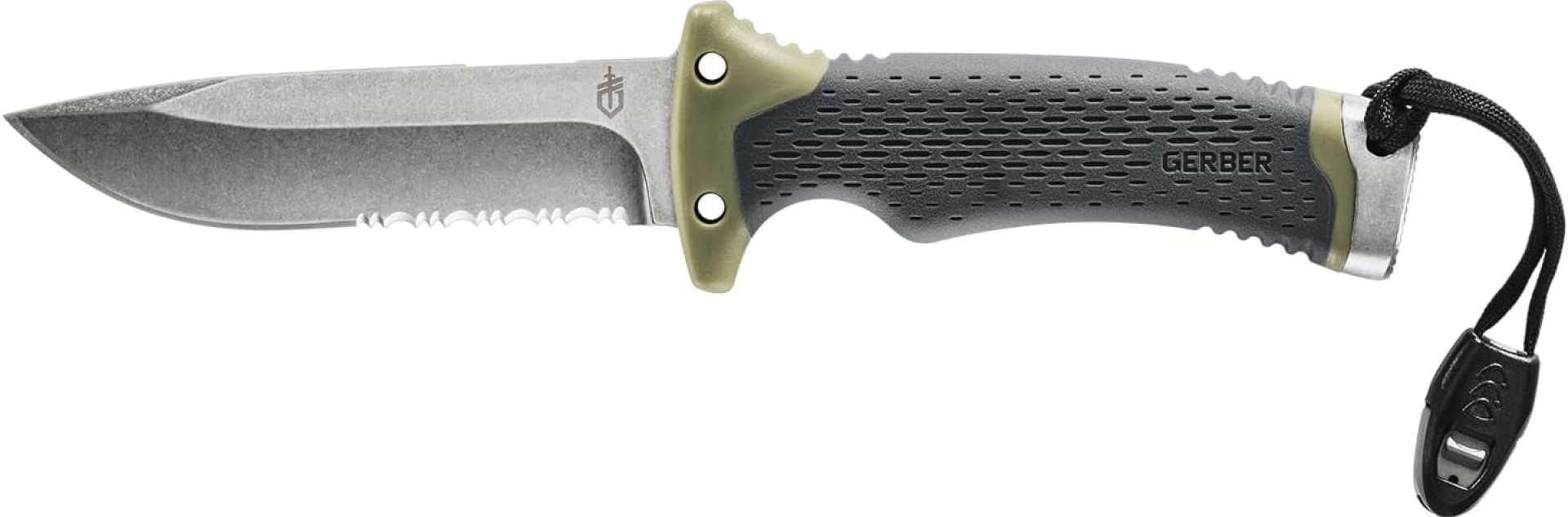 Gerber Gear Ultimate Survival Knife, Fixed Blade Knife with Combo Edge, includes Fire Starter Edge and Ferro Rod, Whistle, Sheath with Integrated Sharpener – Bushcraft, Hunting and Camping Tool Gerber Gear Ultimate Survival Knife, Fixed Blade Knife with Combo Edge, includes Fire Starter Edge and Ferro Rod, Whistle, Sheath with Integrated Sharpener – Bushcraft, Hunting and Camping Tool