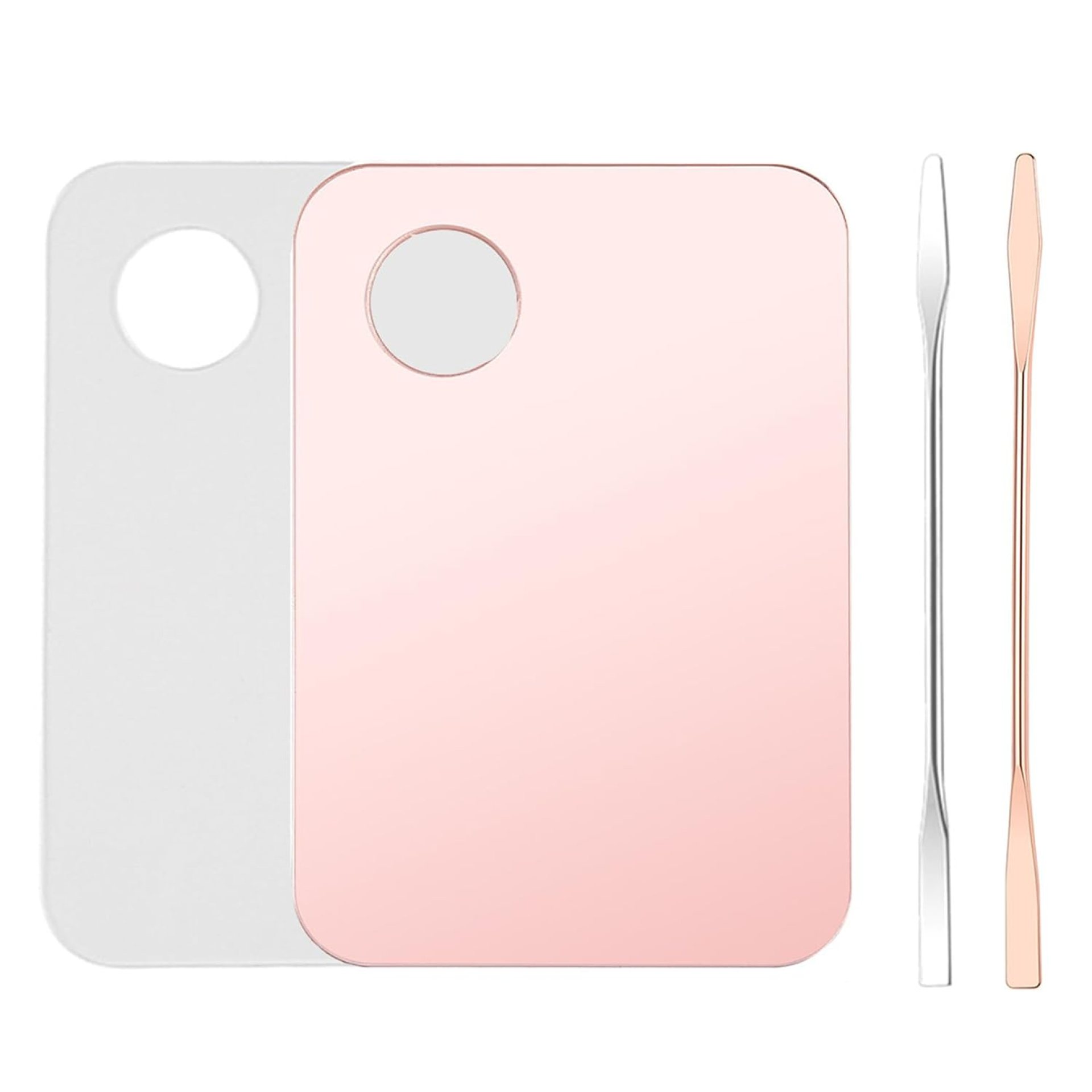 4 Pcs Makeup Mixing Tray Palette with Spatula – Foundation, Eye Shadow, Lipsticks, Nail Art – Beauty Salon (Pink and Transparent) 4 Pcs Makeup Mixing Tray Palette with Spatula – Foundation, Eye Shadow, Lipsticks, Nail Art – Beauty Salon (Pink and Transparent)