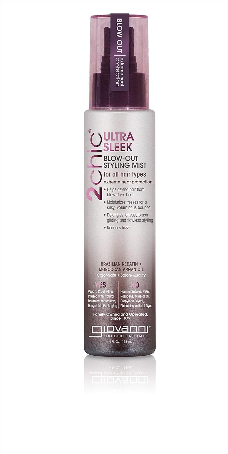 GIOVANNI 2chic Ultra-Sleek Blow Out Styling Mist Spray, 4 oz. – Moroccan Argan Oil & Keratin, Heat Protection Formula, Color Safe, Paraben Free GIOVANNI 2chic Ultra-Sleek Blow Out Styling Mist Spray, 4 oz. – Moroccan Argan Oil & Keratin, Heat Protection Formula, Color Safe, Paraben Free