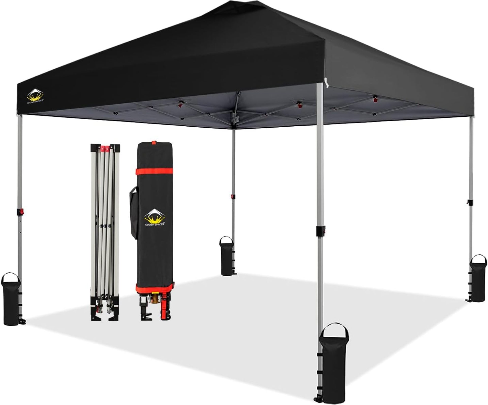 CROWN SHADES 10×10 Pop Up Canopy – Beach Tent with One Push Setup – Easy Outdoor Sun Shade for Events, Parties, Camping – Gazebo with STO-N-Go Cover Bag, Silver Coated Top, Black CROWN SHADES 10×10 Pop Up Canopy – Beach Tent with One Push Setup – Easy Outdoor Sun Shade for Events, Parties, Camping – Gazebo with STO-N-Go Cover Bag, Silver Coated Top, Black