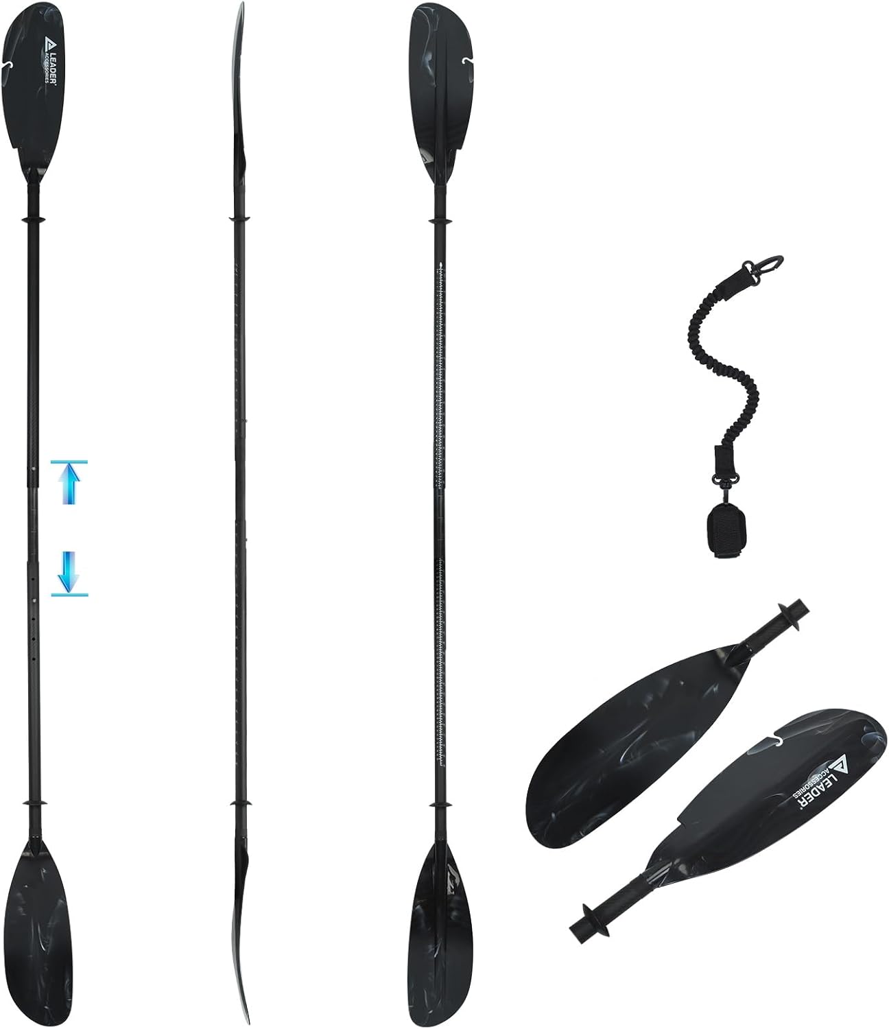 Leader Accessories Adjustable Kayak Paddle 90-98 inches/230-250cm Aluminum Alloy Shaft for Kayaking Boating Canoeing with Paddle Leash Leader Accessories Adjustable Kayak Paddle 90-98 inches/230-250cm Aluminum Alloy Shaft for Kayaking Boating Canoeing with Paddle Leash