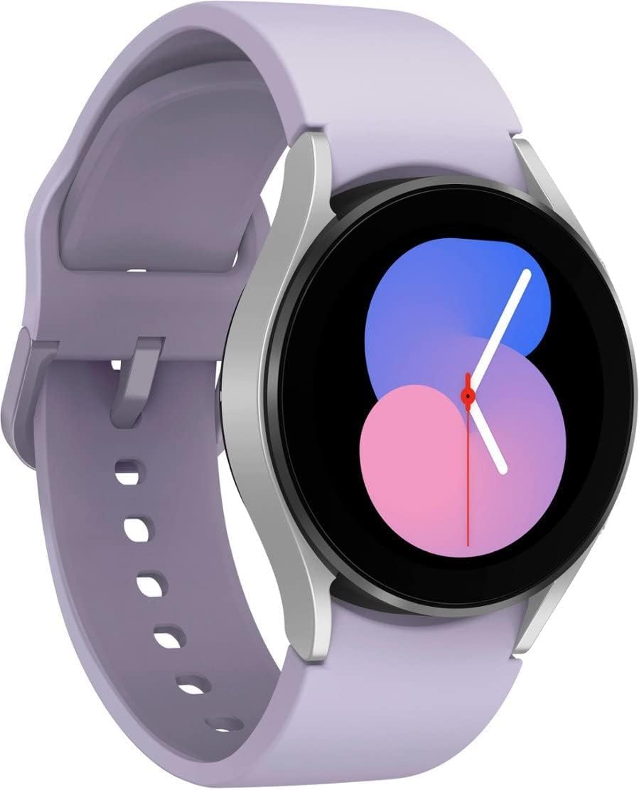 SAMSUNG Galaxy Watch 5 40mm Bluetooth Smartwatch w/Body, Health, Fitness and Sleep Tracker, Sapphire Crystal Glass, Enhanced GPS Tracking, US Version, Silver Bezel w/Purple Band (Renewed) SAMSUNG Galaxy Watch 5 40mm Bluetooth Smartwatch w/Body, Health, Fitness and Sleep Tracker, Sapphire Crystal Glass, Enhanced GPS Tracking, US Version, Silver Bezel w/Purple Band (Renewed)