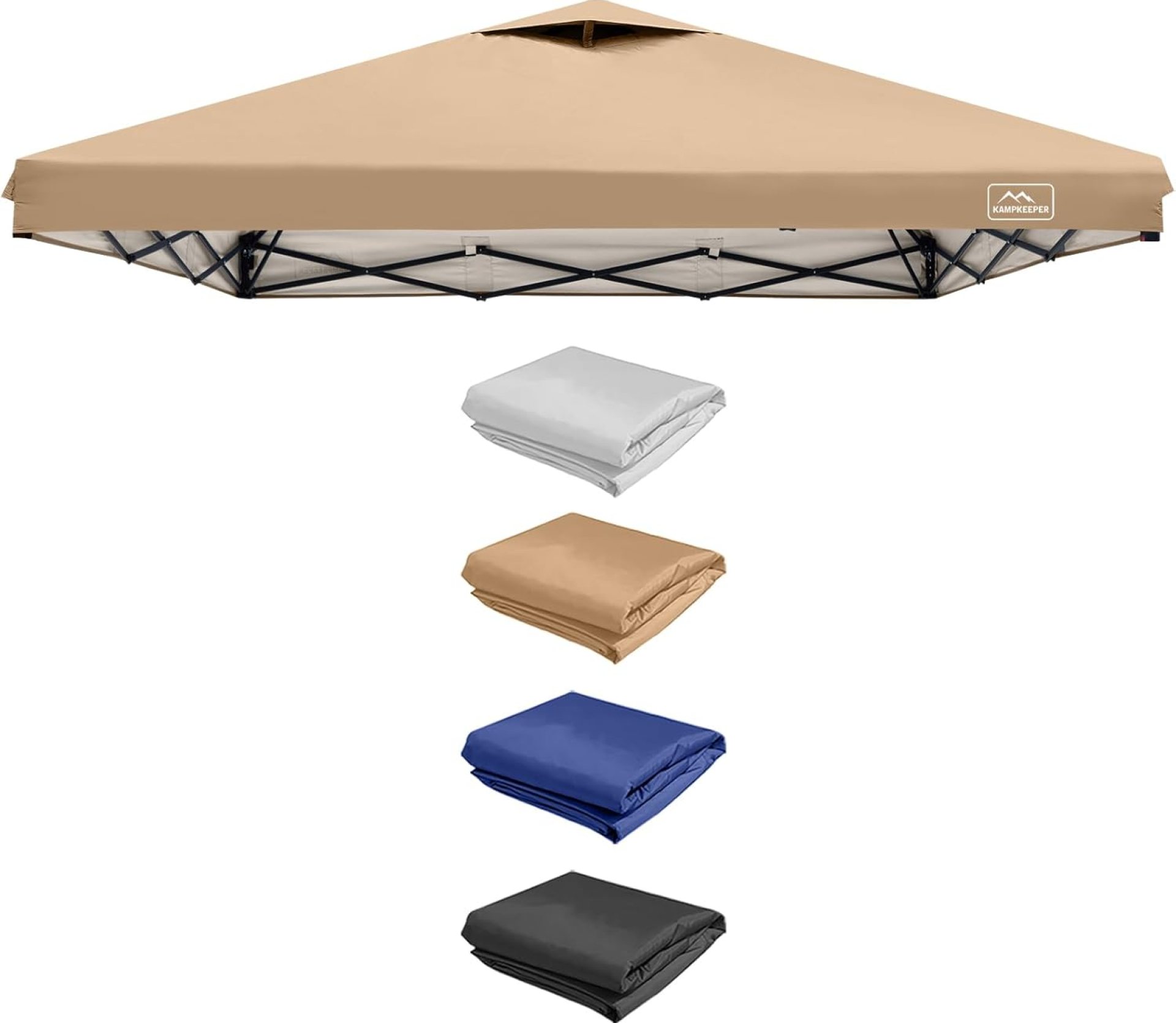 KAMPKEEPER 8×8 Replacement Top Pop Up Canopy Tent Top Cover Roof with Air Vent and Adjustable Elastic Strap, Polyester UV Waterproof for Outdoor Garden Patio Pavilion Sun Shade(Top Only) (Khaki) KAMPKEEPER 8×8 Replacement Top Pop Up Canopy Tent Top Cover Roof with Air Vent and Adjustable Elastic Strap, Polyester UV Waterproof for Outdoor Garden Patio Pavilion Sun Shade(Top Only) (Khaki)