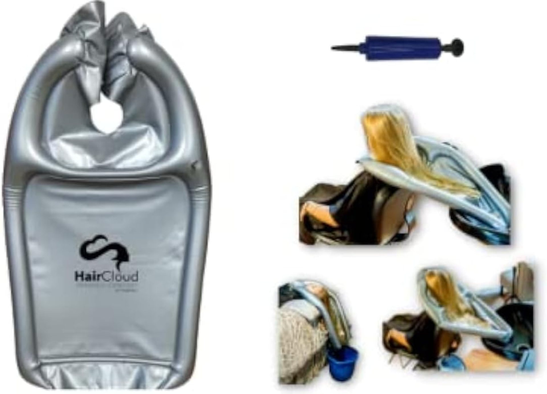 Inflatable Hair Washing Funnel for Shampooing Hair in Any Chair and Basin. Portable Tray Device to Use at Home, in Salon, Nursing Home or Hospital Cape to Help Keep Clothes Dry Pump Included! Inflatable Hair Washing Funnel for Shampooing Hair in Any Chair and Basin. Portable Tray Device to Use at Home, in Salon, Nursing Home or Hospital Cape to Help Keep Clothes Dry Pump Included!