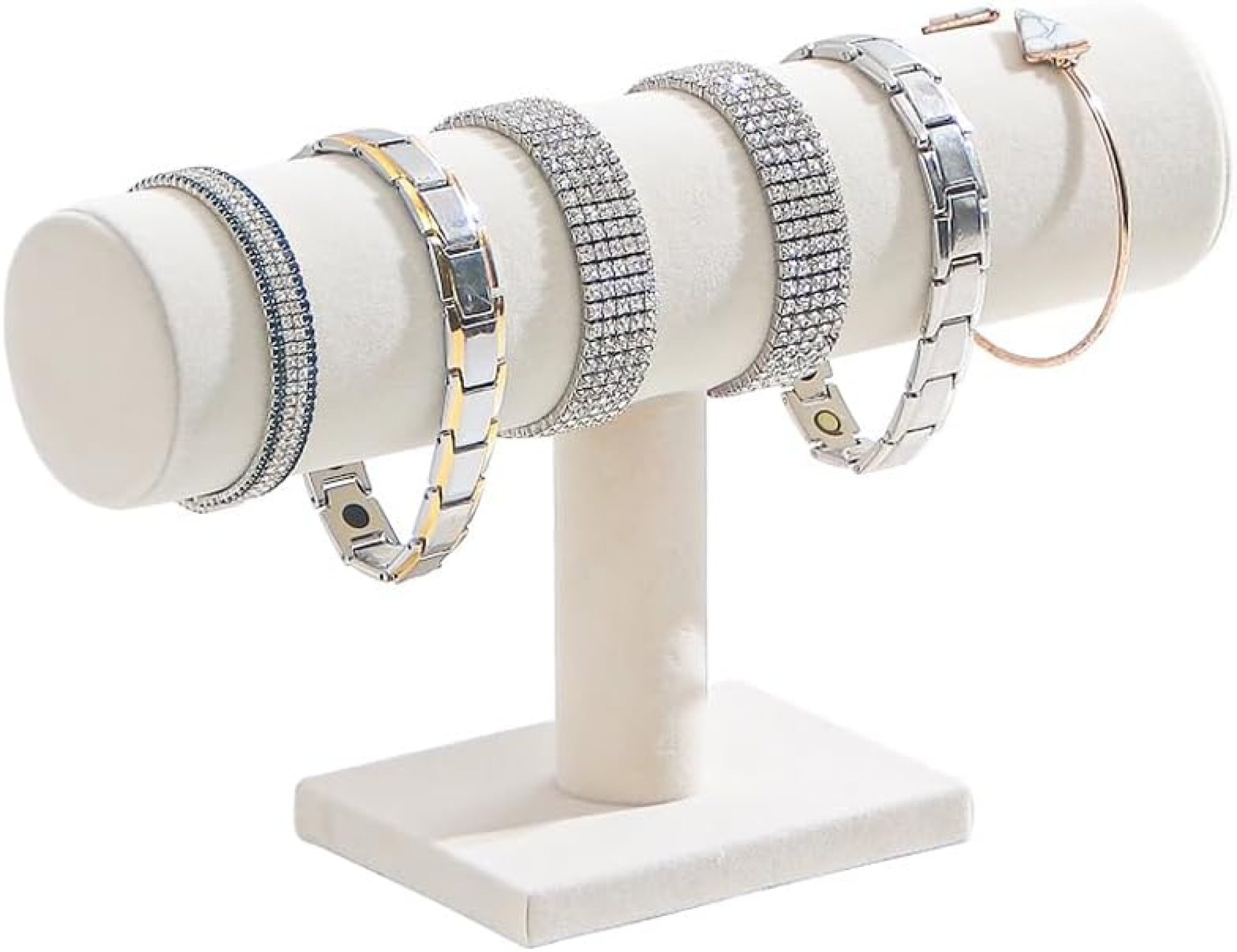 T-Bar Bracelet Holder, Bracelet Watch Display Stand For Store Show, Hair Tied Watch Jewelry Organizer Rack For Selling Show (Beige Velvet) T-Bar Bracelet Holder, Bracelet Watch Display Stand For Store Show, Hair Tied Watch Jewelry Organizer Rack For Selling Show (Beige Velvet)