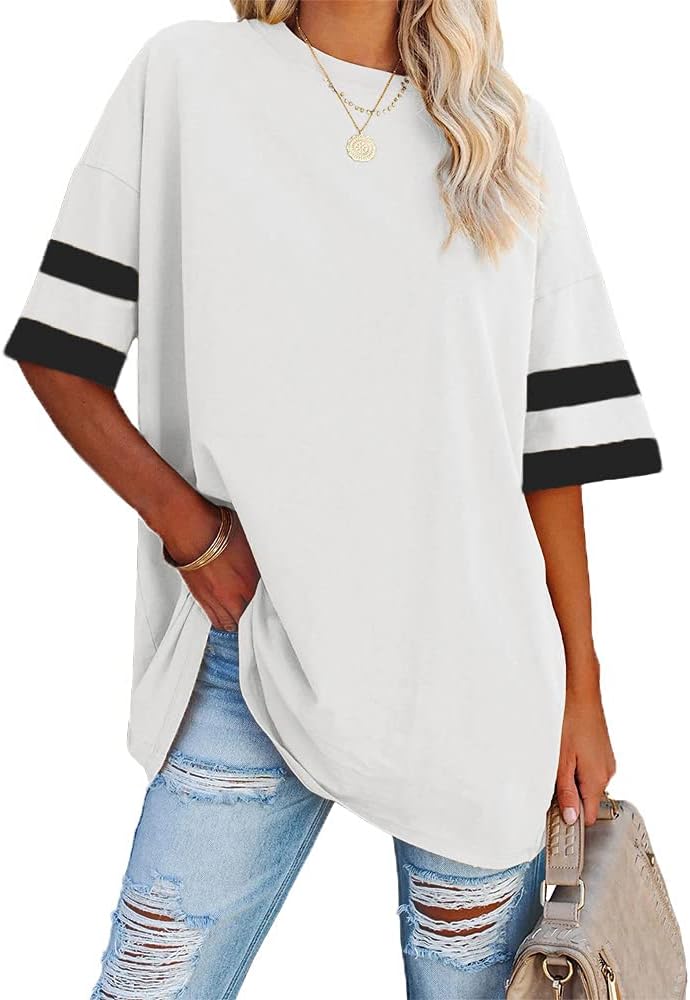 Fisoew Womens Oversized Tees Loose T Shirts Half Sleeve Crew Neck Color Block Cotton Tunic Tops Fisoew Womens Oversized Tees Loose T Shirts Half Sleeve Crew Neck Color Block Cotton Tunic Tops