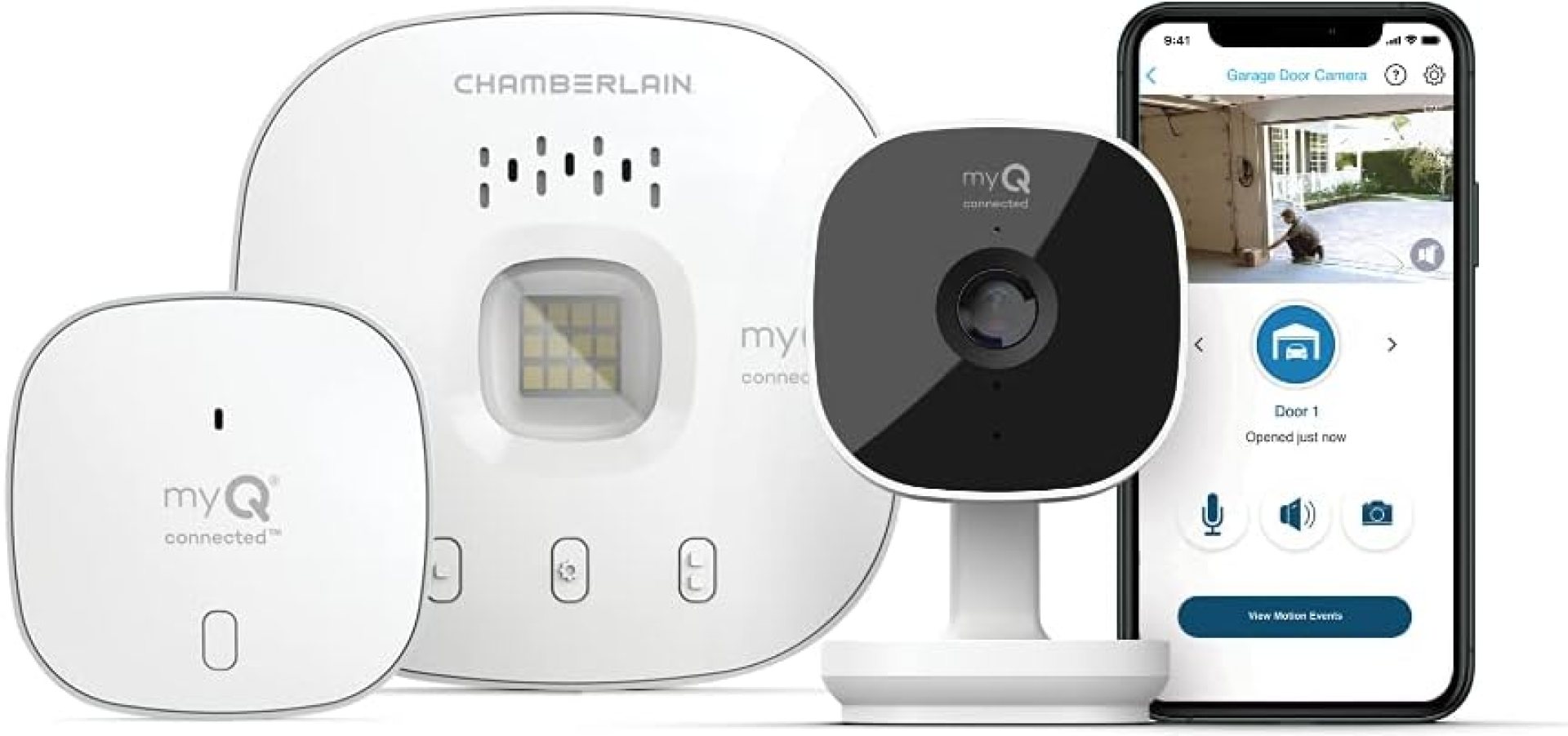 CHAMBERLAIN myQ Smart Garage HD Camera & Smart Garage Hub Bundle- Wi-Fi & Bluetooth- Smartphone Controlled – Two Way Talk – Works with Key by Amazon in-Garage Delivery, White CHAMBERLAIN myQ Smart Garage HD Camera & Smart Garage Hub Bundle- Wi-Fi & Bluetooth- Smartphone Controlled – Two Way Talk – Works with Key by Amazon in-Garage Delivery, White
