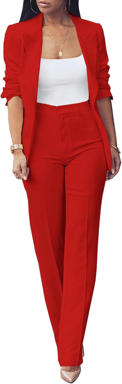 HuiSiFang Womens Fall Fashion 2 Piece Blazer Sets Open Front Blazers and Slim Fit Pants Suits Set HuiSiFang Womens Fall Fashion 2 Piece Blazer Sets Open Front Blazers and Slim Fit Pants Suits Set
