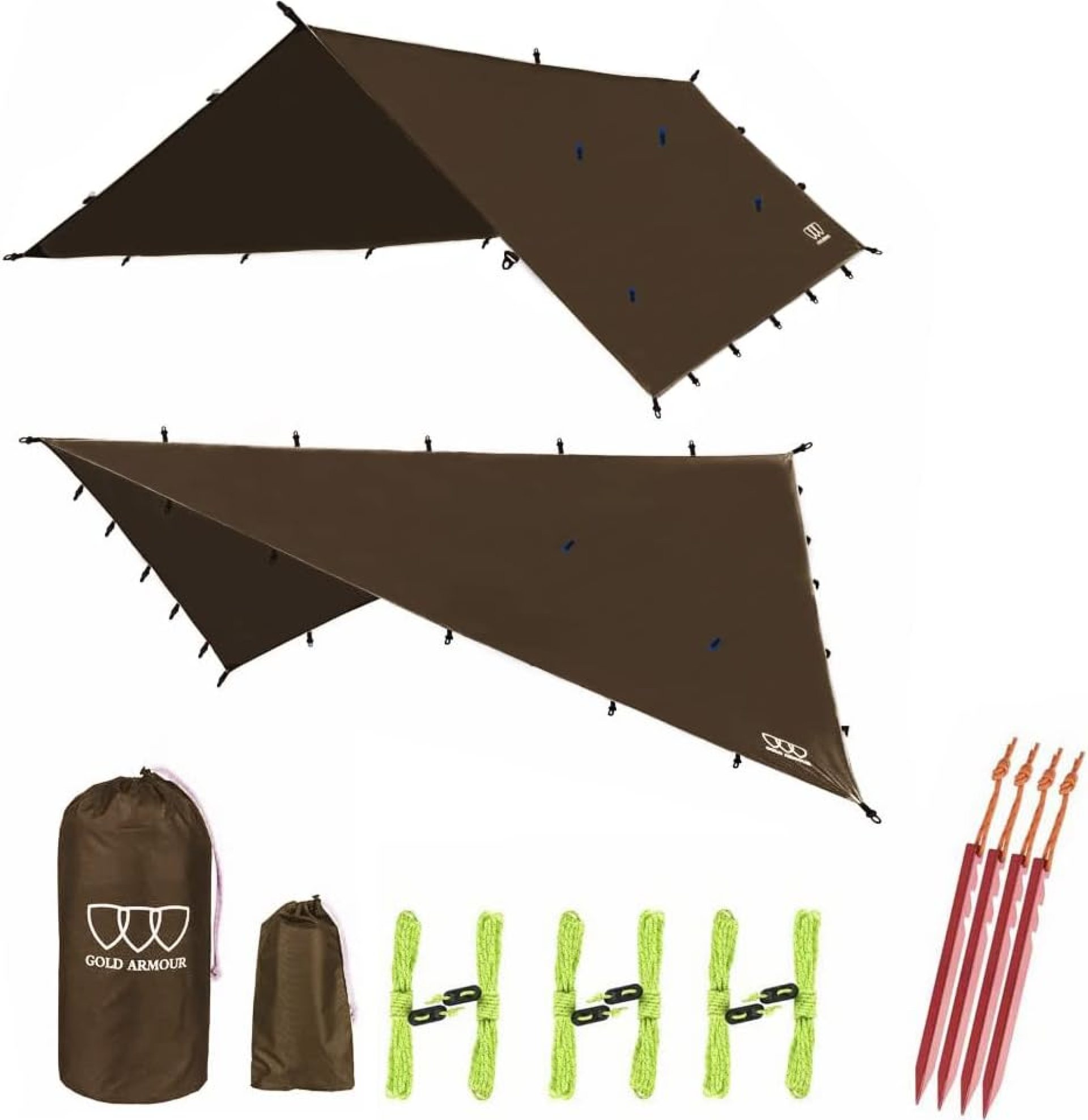 Gold Armour Rainfly Tarp Hammock, Premium 14.7ft/12ft/10ft/8ft Rain Fly Cover, Waterproof Ultralight Camping Shelter Canopy, Survival Equipment Gear Camping Tent Accessories (Brown 14.7ft x 12ft) Gold Armour Rainfly Tarp Hammock, Premium 14.7ft/12ft/10ft/8ft Rain Fly Cover, Waterproof Ultralight Camping Shelter Canopy, Survival Equipment Gear Camping Tent Accessories (Brown 14.7ft x 12ft)