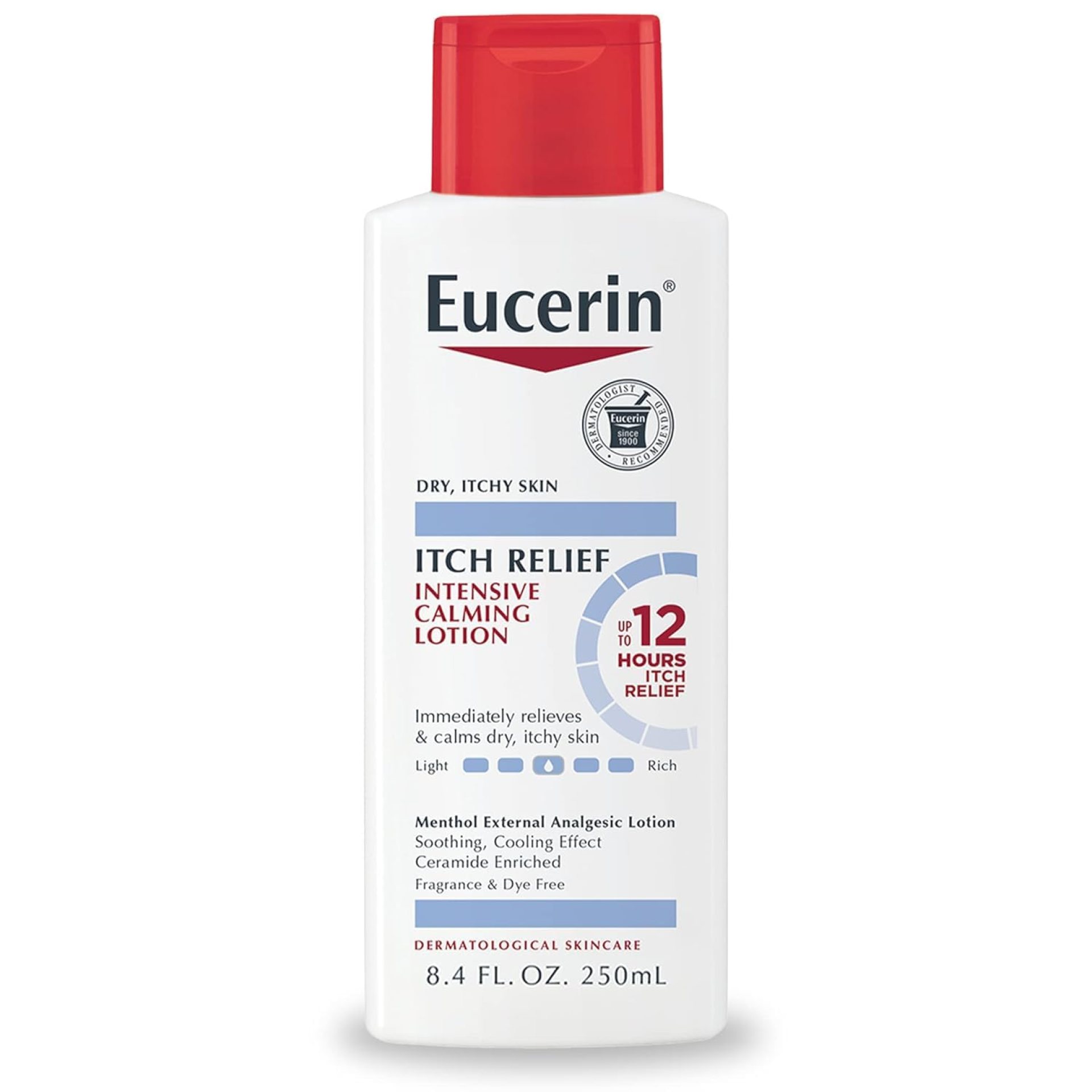Eucerin Itch Relief Intensive Calming Body Lotion for Dry Itchy Skin, Unscented Lotion with Cooling Menthol and Ceramides, 8.4 Fl Oz Bottle Eucerin Itch Relief Intensive Calming Body Lotion for Dry Itchy Skin, Unscented Lotion with Cooling Menthol and Ceramides, 8.4 Fl Oz Bottle