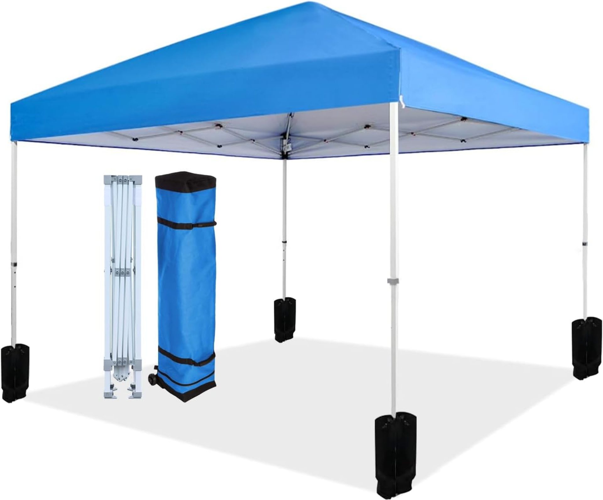 Amazon Basics 10 x 10 Pop Up Canopy Tent, Outdoor Setup, Includes Wheeled Carry Bag, 8 Pegs, 4 Ropes, 4 Weighted Bags, Blue Amazon Basics 10 x 10 Pop Up Canopy Tent, Outdoor Setup, Includes Wheeled Carry Bag, 8 Pegs, 4 Ropes, 4 Weighted Bags, Blue