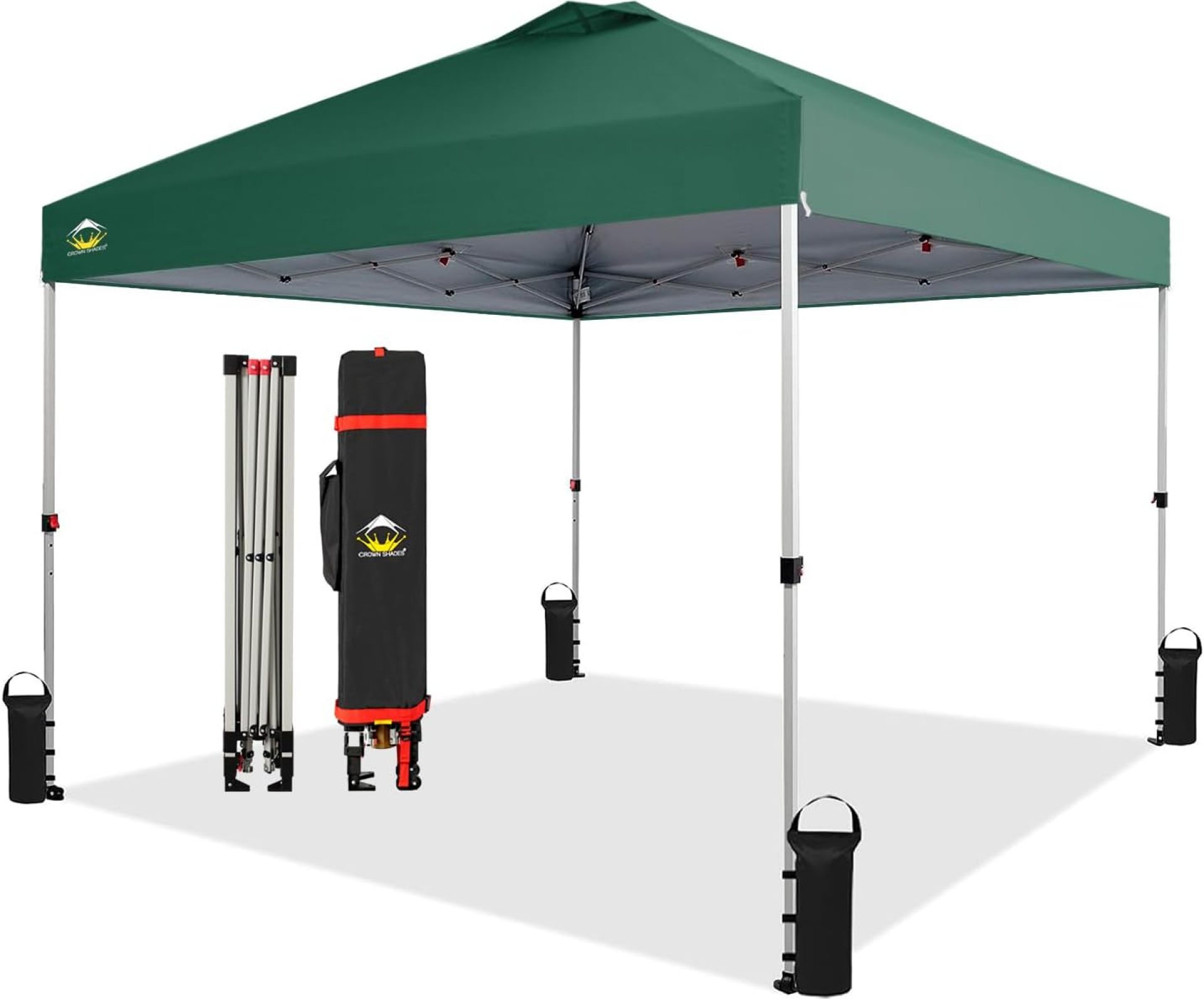 CROWN SHADES 10×10 Pop Up Canopy – Beach Tent with One Push Setup – Easy Outdoor Sun Shade for Events, Parties, Camping – Gazebo with STO-N-Go Cover Bag, Silver Coated Top, Forest Green CROWN SHADES 10×10 Pop Up Canopy – Beach Tent with One Push Setup – Easy Outdoor Sun Shade for Events, Parties, Camping – Gazebo with STO-N-Go Cover Bag, Silver Coated Top, Forest Green