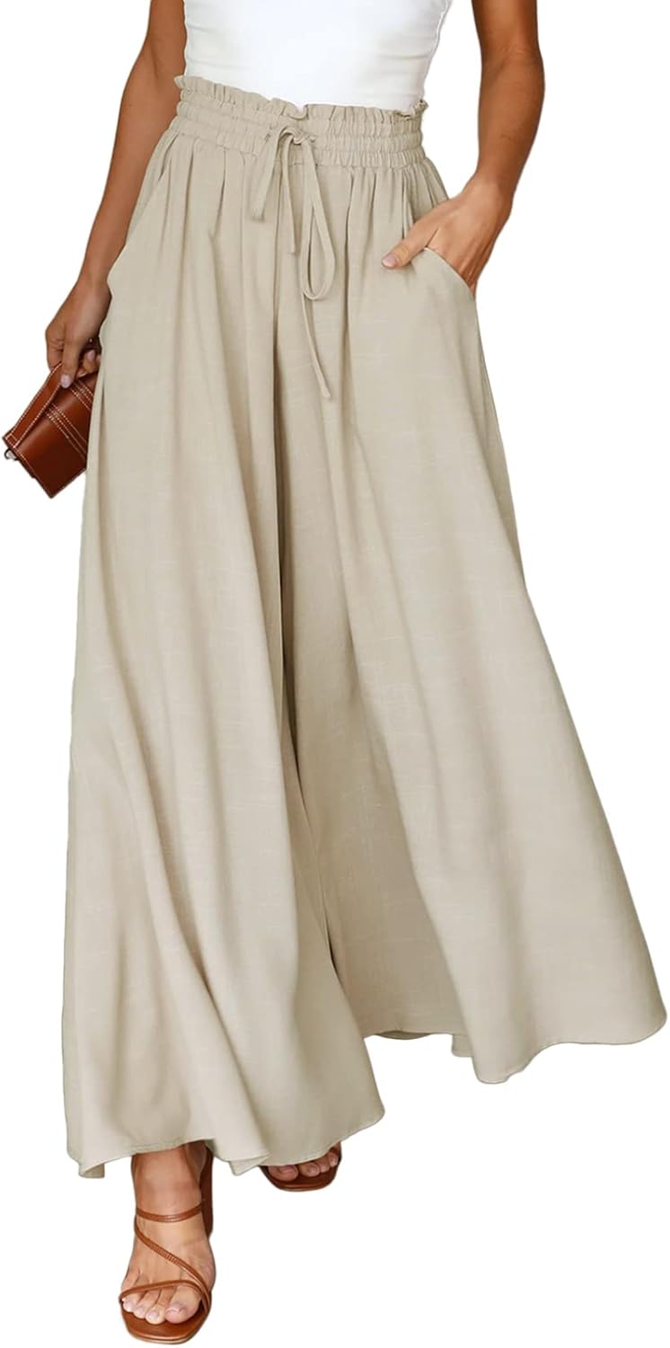Dokotoo Pants for Women Casual Elastic Waist Wide Leg Pants with Pockets Dokotoo Pants for Women Casual Elastic Waist Wide Leg Pants with Pockets