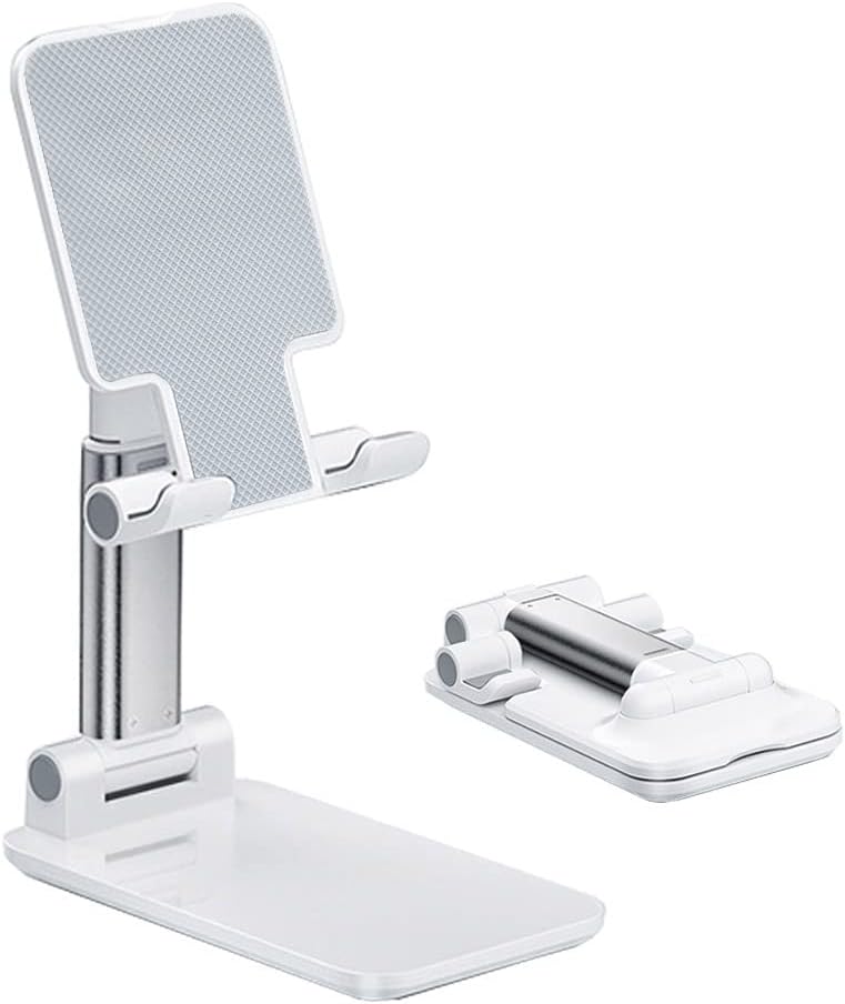 Cell Phone Stand, Angle Height Adjustable Cell Phone Holder with Silicon Pad for Desk Fully Forldable Mobile Phone Holder Compatible with All Mobile Phones, MT-6, (White) Cell Phone Stand, Angle Height Adjustable Cell Phone Holder with Silicon Pad for Desk Fully Forldable Mobile Phone Holder Compatible with All Mobile Phones, MT-6, (White)