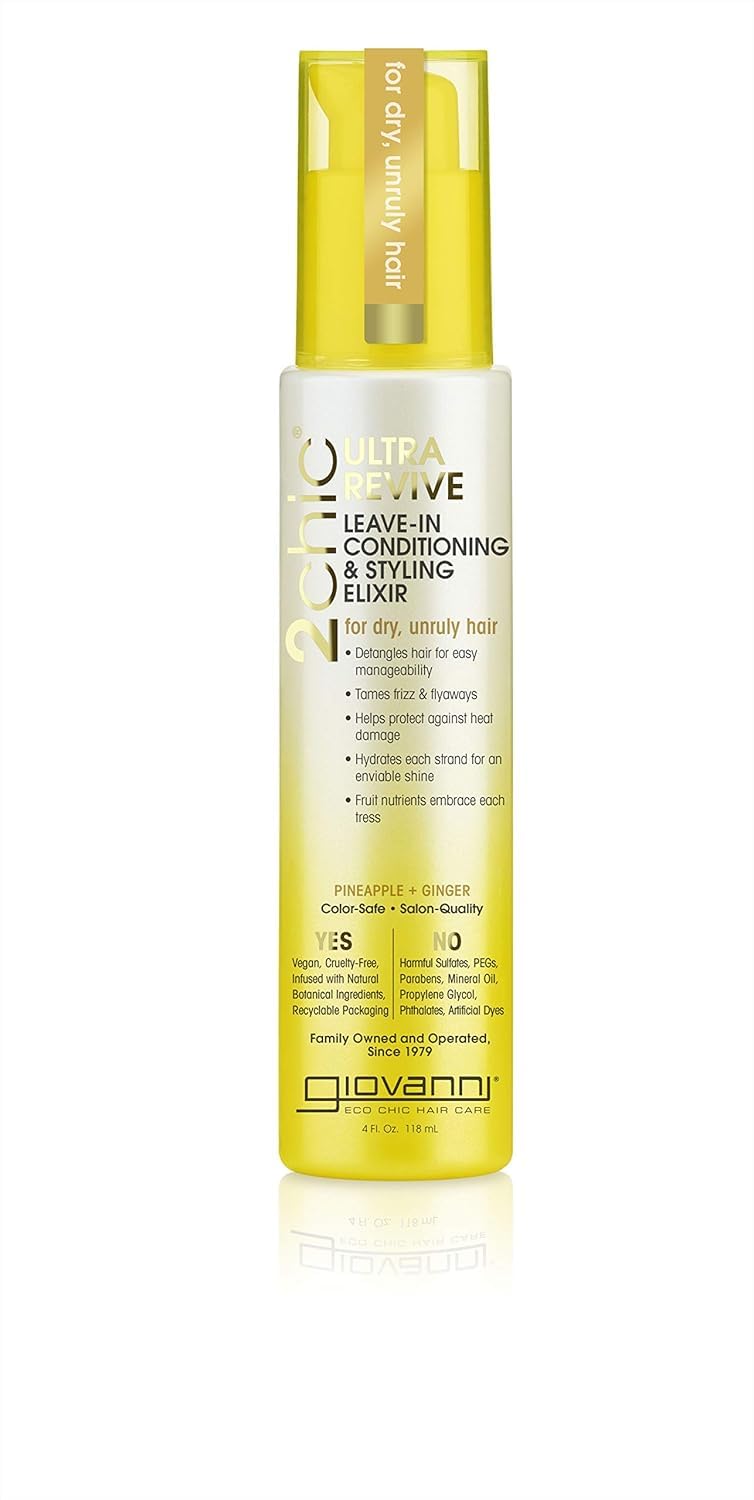 GIOVANNI 2chic Ultra-Revive Leave in Conditioner – Anti-Frizz Styling Elixir to Help Moisturize Dry, Unruly Hair, Enriched with Pineapple & Ginger, Works Great with Curly Hair, Color-Safe – 4 oz GIOVANNI 2chic Ultra-Revive Leave in Conditioner – Anti-Frizz Styling Elixir to Help Moisturize Dry, Unruly Hair, Enriched with Pineapple & Ginger, Works Great with Curly Hair, Color-Safe – 4 oz