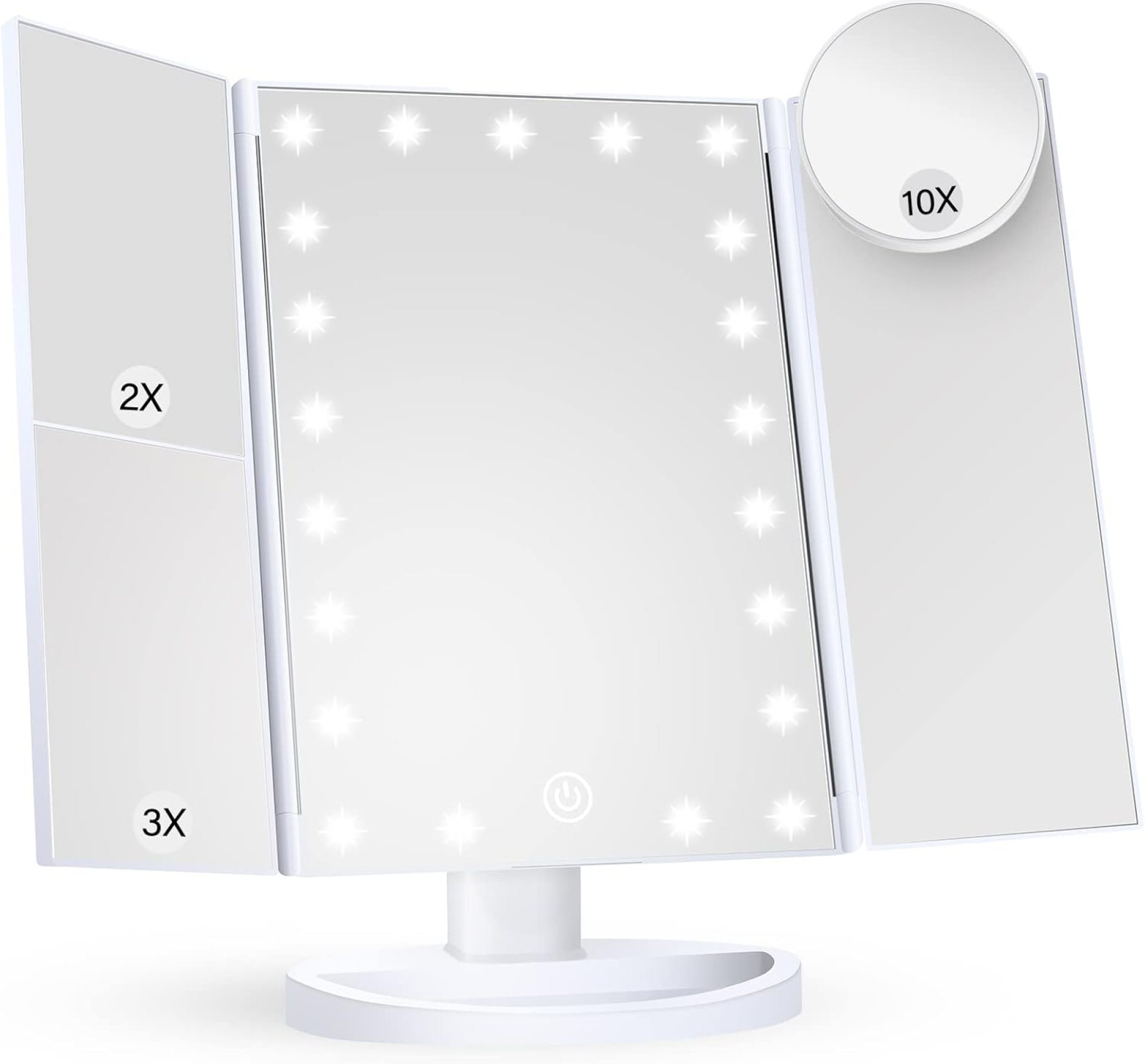 HUONUL Makeup Mirror Vanity Mirror with Lights, 2X 3X 10X Magnification, Lighted Makeup Mirror, Touch Control, Trifold Makeup Mirror, Dual Power Supply, Portable LED Makeup Mirror, Women Gift (White) HUONUL Makeup Mirror Vanity Mirror with Lights, 2X 3X 10X Magnification, Lighted Makeup Mirror, Touch Control, Trifold Makeup Mirror, Dual Power Supply, Portable LED Makeup Mirror, Women Gift (White)