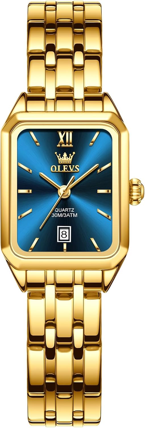 OLEVS Women’s Gold Stainless Steel Watch, Small Square Face Diamond Decorated Ladies Watch, Luxury Analog Quartz Women Dress Watch, Fashion Calendar Date Waterproof Wrist Watch for Women OLEVS Women’s Gold Stainless Steel Watch, Small Square Face Diamond Decorated Ladies Watch, Luxury Analog Quartz Women Dress Watch, Fashion Calendar Date Waterproof Wrist Watch for Women