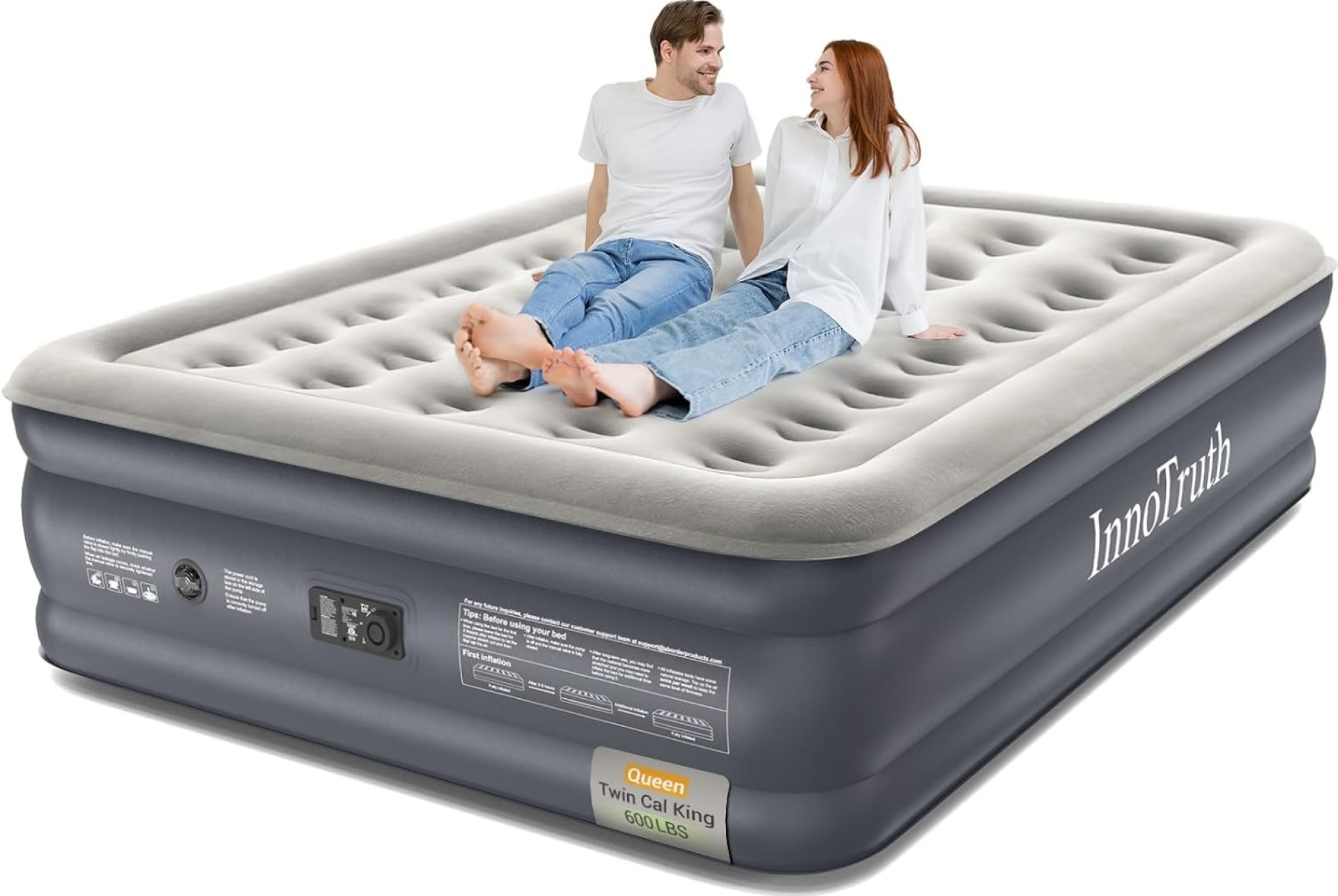 InnoTruth Queen Air Mattress with Built in Pump, Inflatable Blow up Mattress, 18″ Raised Colchones Inflables Air Bed for Guests & Home, Ideal for Home Use and Outdoor Camping, 600lb Weight Capacity InnoTruth Queen Air Mattress with Built in Pump, Inflatable Blow up Mattress, 18″ Raised Colchones Inflables Air Bed for Guests & Home, Ideal for Home Use and Outdoor Camping, 600lb Weight Capacity