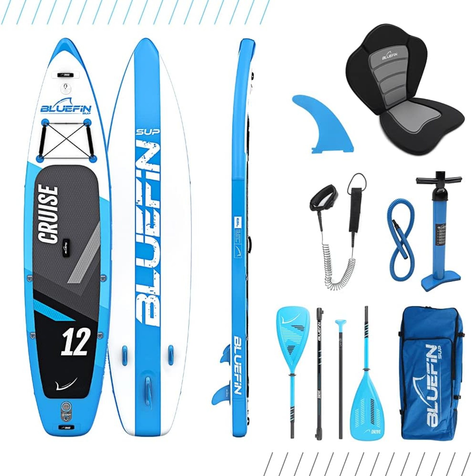 Bluefin Cruise Premium Stand Up Paddle Set | Inflatable Paddleboard for Adults | SUP Package with Backpack, Fiberglass Paddle, and Pump | 5 Year Warranty Bluefin Cruise Premium Stand Up Paddle Set | Inflatable Paddleboard for Adults | SUP Package with Backpack, Fiberglass Paddle, and Pump | 5 Year Warranty