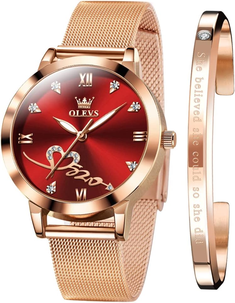 OLEVS Rose Gold Watch for Women Mesh Strap Fashion Dress Hearts Japanese Quartz Waterproof Luminous Ladies Watches Bracelet Sets OLEVS Rose Gold Watch for Women Mesh Strap Fashion Dress Hearts Japanese Quartz Waterproof Luminous Ladies Watches Bracelet Sets