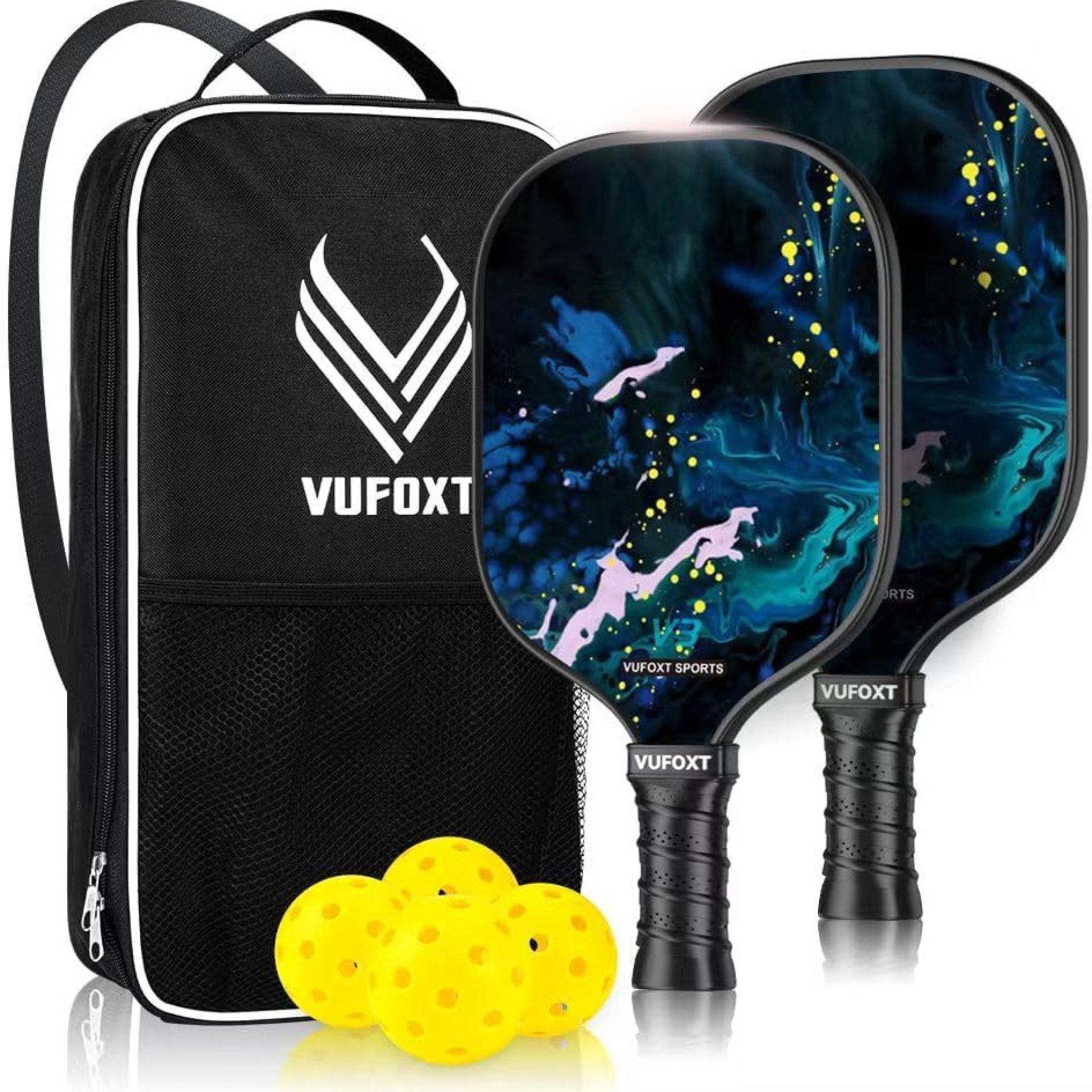 Pickleball Paddles Set of 2, USAPA Approved 99.99% Carbon Fiber Surface Pickleball Sets PP Honeycomb Core Pickleball Rackets, Lightweight Paddles with 4 Balls 1 Bag for Beginners Medium (Blue Waves) Pickleball Paddles Set of 2, USAPA Approved 99.99% Carbon Fiber Surface Pickleball Sets PP Honeycomb Core Pickleball Rackets, Lightweight Paddles with 4 Balls 1 Bag for Beginners Medium (Blue Waves)