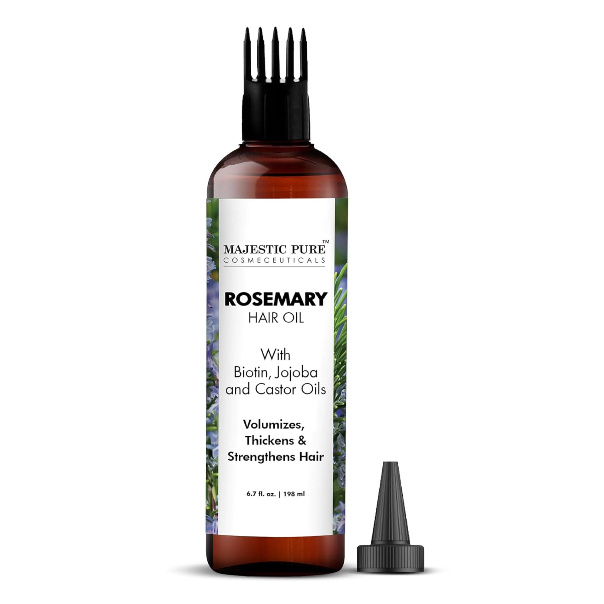 Majestic Pure 100% Pure Rosemary Oil with Biotin for Hair Care, Strengthening, Nourishing, and Volumizing Formula with Jojoba Oil and Castor Oil – Non GMO Verified, 198 ml Majestic Pure 100% Pure Rosemary Oil with Biotin for Hair Care, Strengthening, Nourishing, and Volumizing Formula with Jojoba Oil and Castor Oil – Non GMO Verified, 198 ml