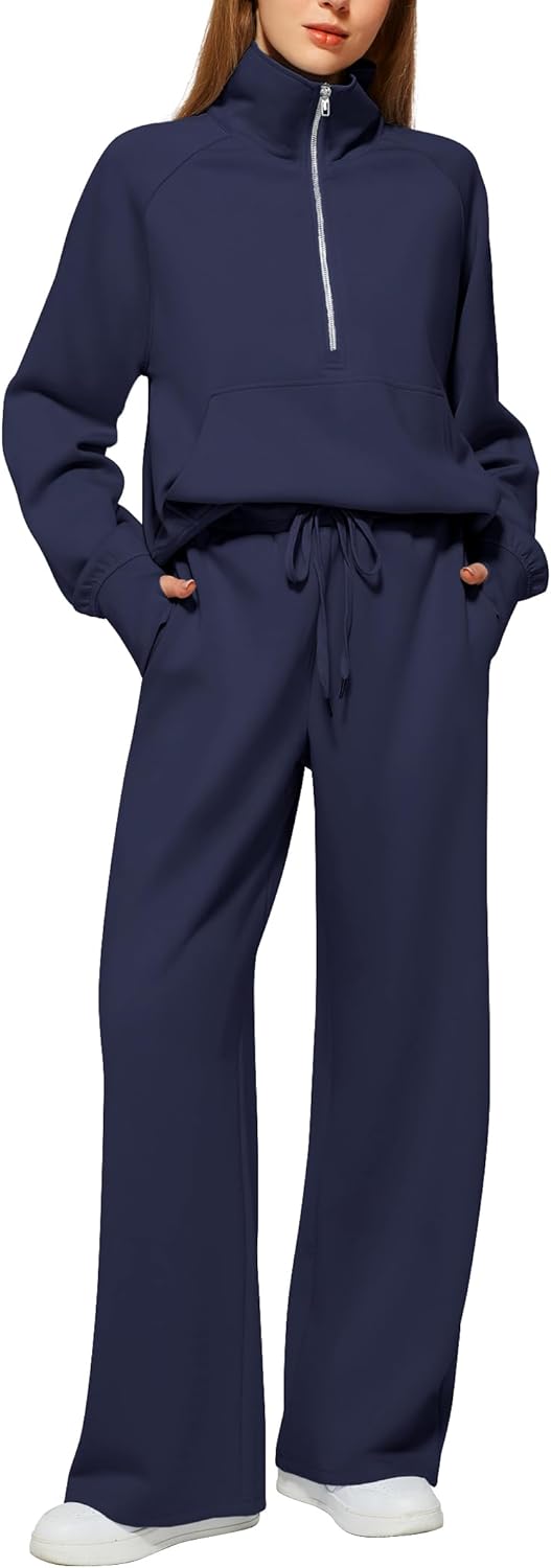 Women’s 2 Piece Outfits Lounge Set 2025 Oversized Half Zip Sweatshirt Wide Leg Sweatpant Set Sweatsuit Tracksuit Women’s 2 Piece Outfits Lounge Set 2025 Oversized Half Zip Sweatshirt Wide Leg Sweatpant Set Sweatsuit Tracksuit