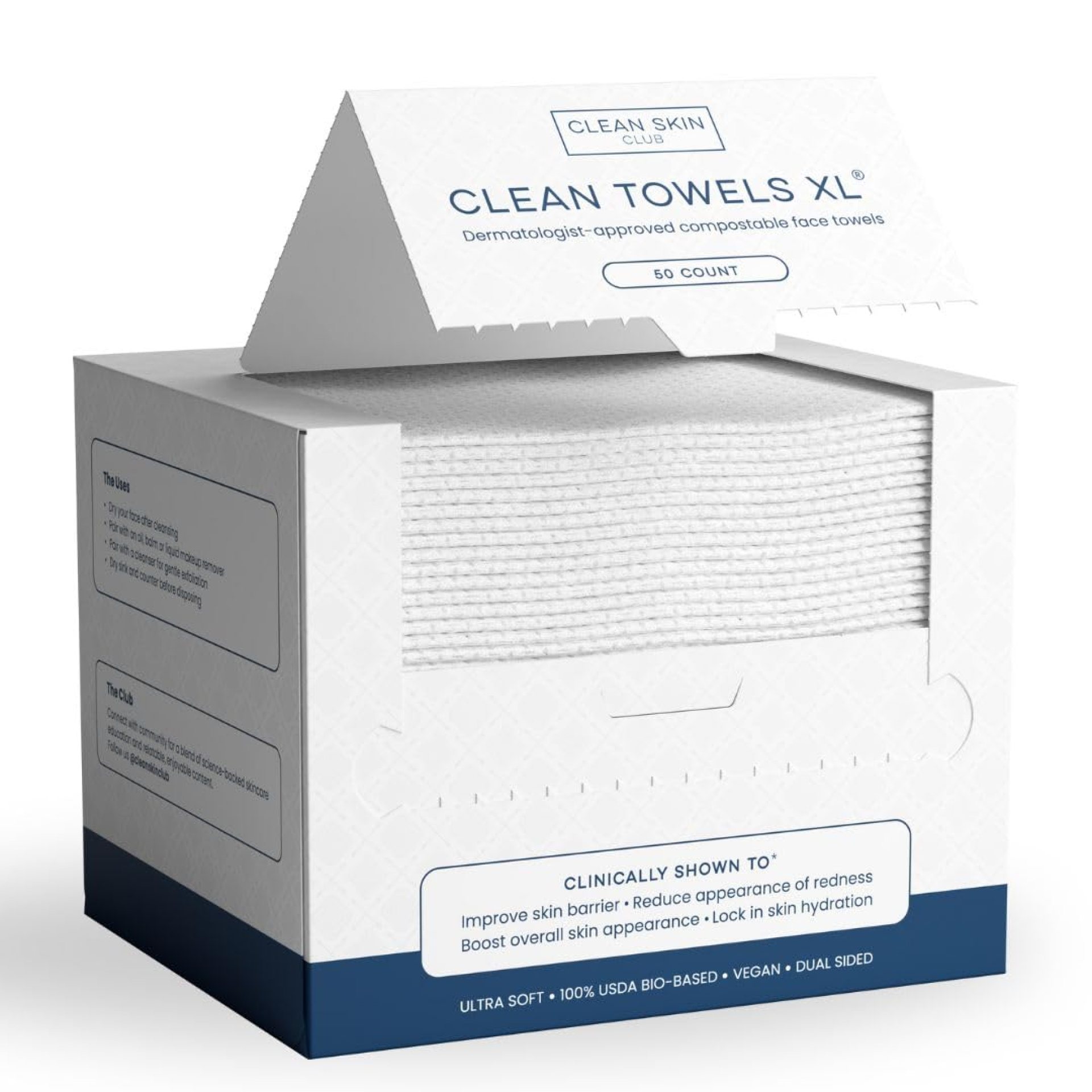 Clean Skin Club Clean Towels XL™, 100% USDA Biobased Face Towel, Disposable Face Towelette, Eczema Association Accepted, Makeup Remover Dry Wipes, Ultra Soft, 50 Ct, 1 Pack Clean Skin Club Clean Towels XL™, 100% USDA Biobased Face Towel, Disposable Face Towelette, Eczema Association Accepted, Makeup Remover Dry Wipes, Ultra Soft, 50 Ct, 1 Pack