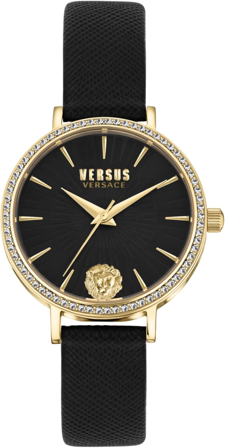 Versus Versace Mar Vista Crystal Collection Luxury Womens Watch Timepieces with a Black Bracelet and Dial Featuring a Gold Case Versus Versace Mar Vista Crystal Collection Luxury Womens Watch Timepieces with a Black Bracelet and Dial Featuring a Gold Case