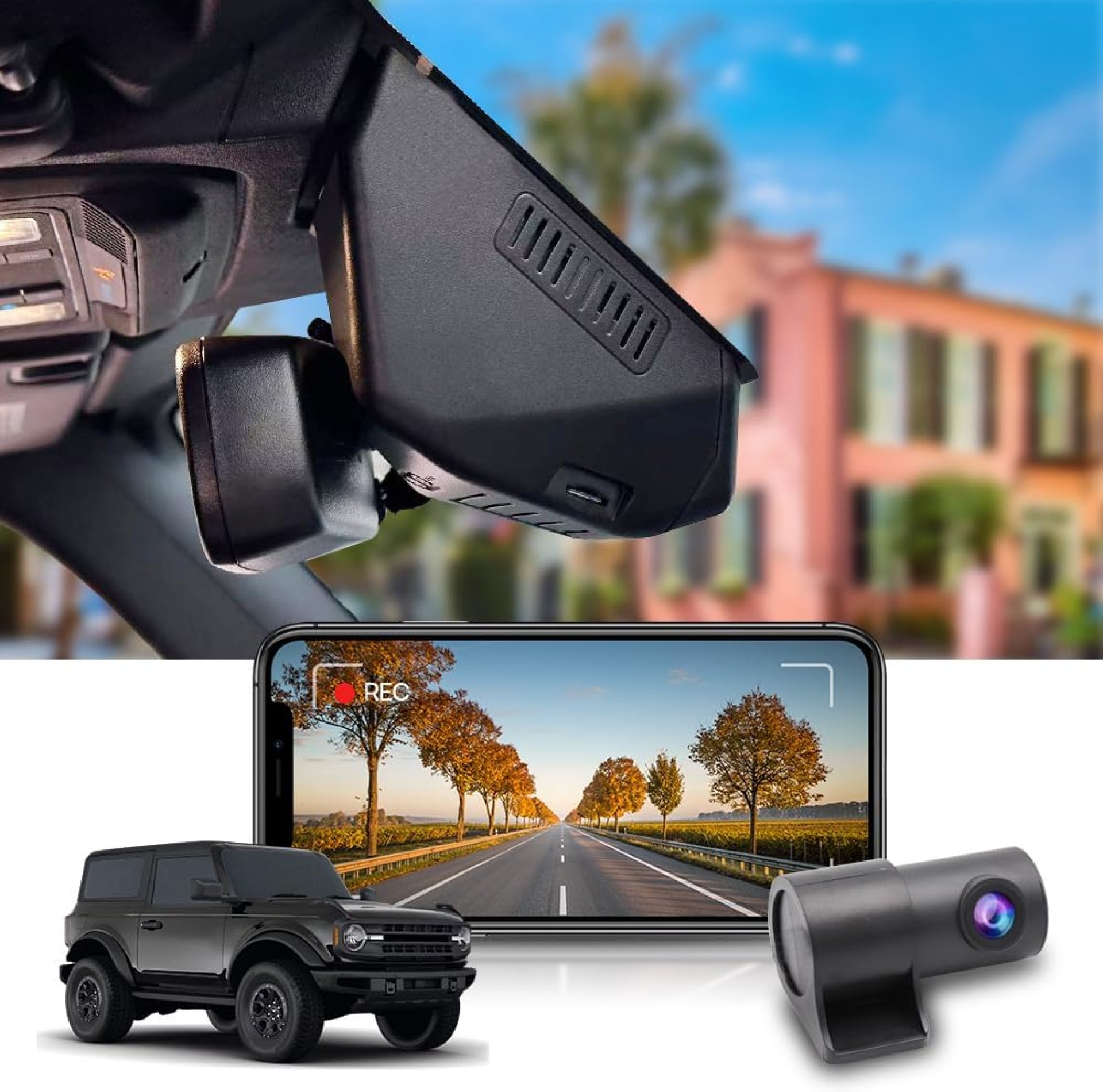 Fitcamx 2160P+Rear 1080P Dash Cam Adapts for Ford Bronco & Rapor 2021-2024 (Not for Bronco Sport) HD2-14873, OEM Look, Dual HD Video, WiFi & APP, Loop Recording, G-Sensor, Easy to Use, 128GB Card Fitcamx 2160P+Rear 1080P Dash Cam Adapts for Ford Bronco & Rapor 2021-2024 (Not for Bronco Sport) HD2-14873, OEM Look, Dual HD Video, WiFi & APP, Loop Recording, G-Sensor, Easy to Use, 128GB Card