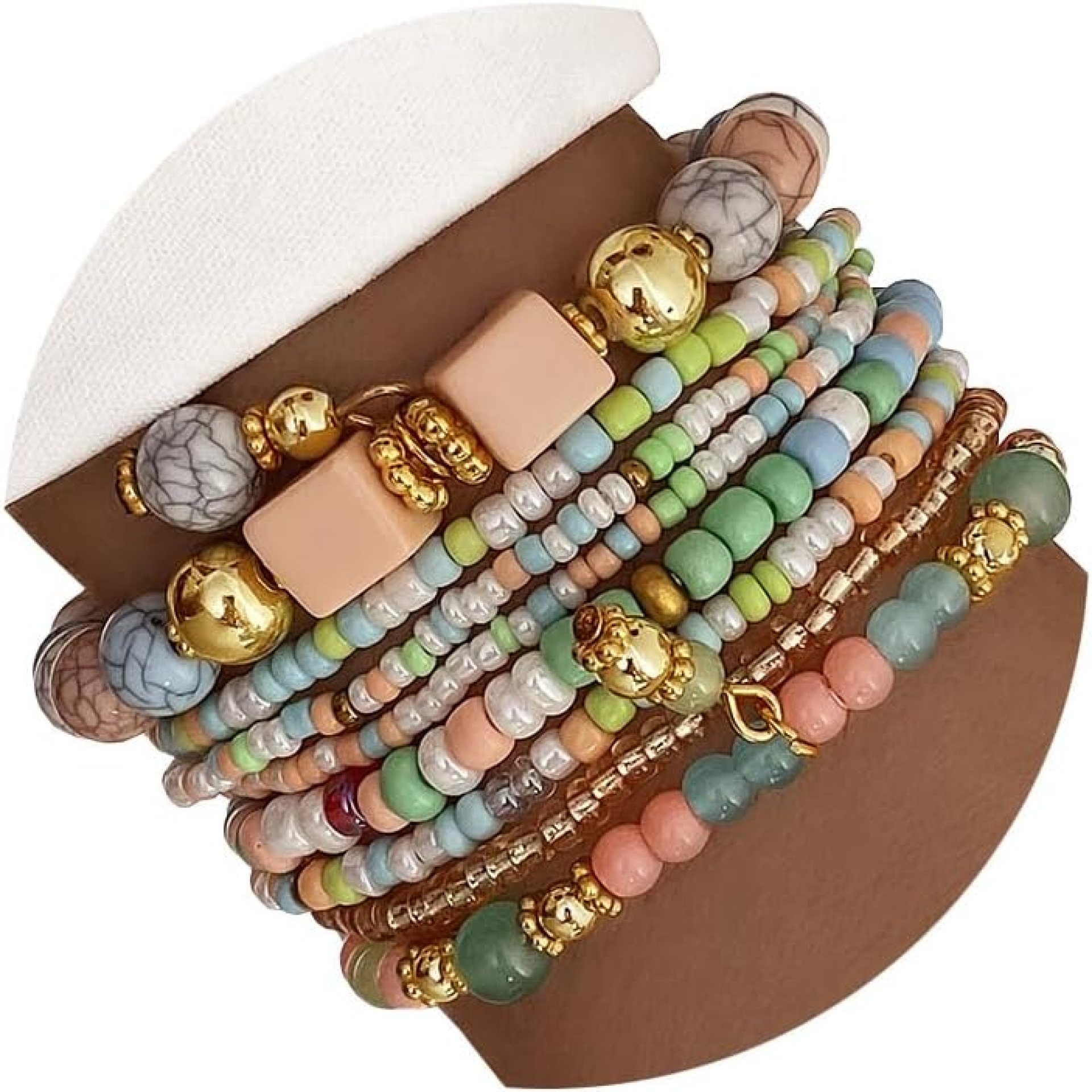 IFKM 8PCS Beaded Bracelets for Women, Multilayered Stackable Strand Stretch Bead Bracelet Pack Handmade Trendy Bohemian Charm Jewelry IFKM 8PCS Beaded Bracelets for Women, Multilayered Stackable Strand Stretch Bead Bracelet Pack Handmade Trendy Bohemian Charm Jewelry