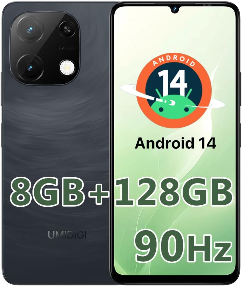 UMIDIGI G9T Cell Phone, Android 14 Smartphone Unlocked, 6.75″ HD+ 90Hz Display, 5000mAh Battery, 18W Fast Charging, 8(4+4)+128GB/1TB TF, 13MP Camera, AI Face & Fingerprint Unlock, 4G Dual SIM, GPS UMIDIGI G9T Cell Phone, Android 14 Smartphone Unlocked, 6.75″ HD+ 90Hz Display, 5000mAh Battery, 18W Fast Charging, 8(4+4)+128GB/1TB TF, 13MP Camera, AI Face & Fingerprint Unlock, 4G Dual SIM, GPS