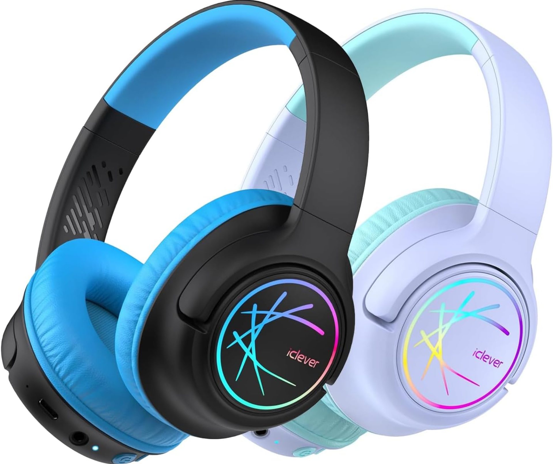 iClever 2 Pack Kids Bluetooth Headphones with LED Lights, BTH18 Safe Volume 74/85dBA, 43H Playtime, Bluetooth5.3 Kids Headphones Wireless Aux Cord for iPad/Tablet/Travel/School, Black & Purple iClever 2 Pack Kids Bluetooth Headphones with LED Lights, BTH18 Safe Volume 74/85dBA, 43H Playtime, Bluetooth5.3 Kids Headphones Wireless Aux Cord for iPad/Tablet/Travel/School, Black & Purple