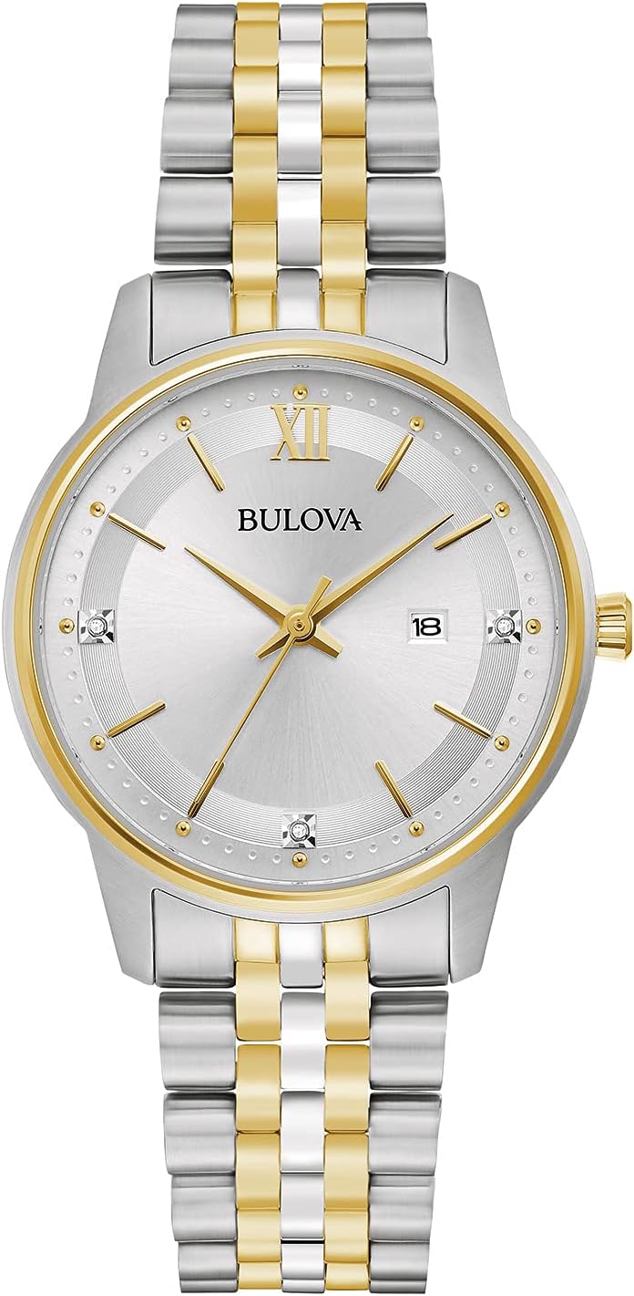 Bulova Ladies’ Classic Diamond Two-Tone Gold Stainless Steel 3-Hand Calendar Date Quartz Watch Bulova Ladies’ Classic Diamond Two-Tone Gold Stainless Steel 3-Hand Calendar Date Quartz Watch