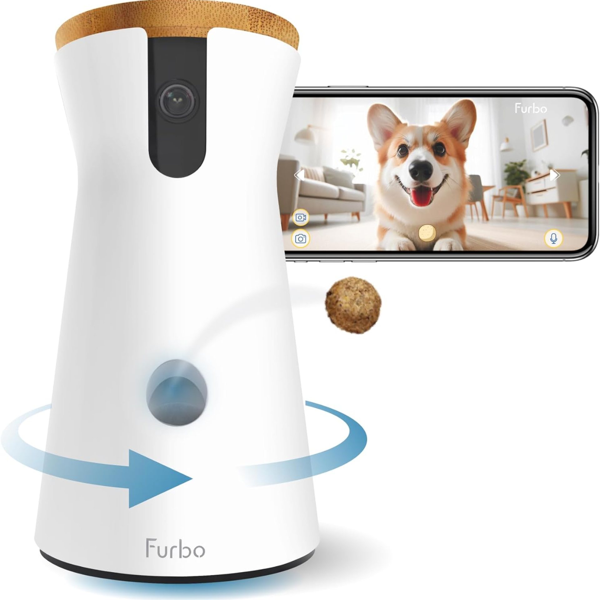 Furbo 360° Dog Camera: Home Security Camera with Barking Alerts, Rotating Pet Treat Dispenser with Phone App, Smart Home Indoor Puppy Cam with 2-Way Speaker and Night Vision (No Subscription Required) Furbo 360° Dog Camera: Home Security Camera with Barking Alerts, Rotating Pet Treat Dispenser with Phone App, Smart Home Indoor Puppy Cam with 2-Way Speaker and Night Vision (No Subscription Required)