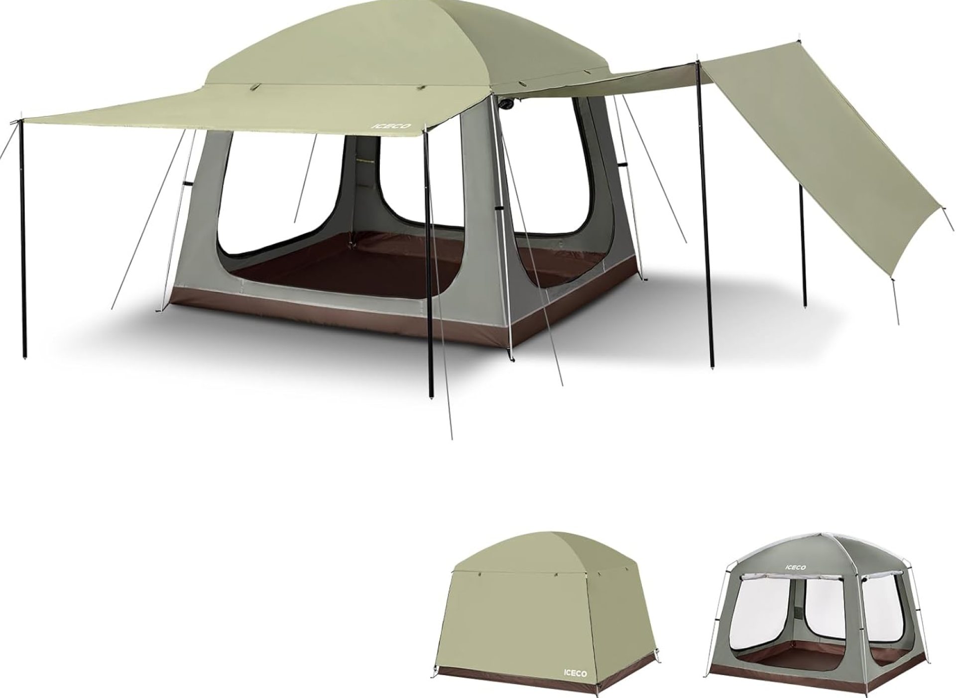 ICECO Camping Tent 4 Person, Waterproof Tents for Camping, Double Layer Tent with 4 Screen Room, Easy Setup Portable with Carry Bag for Outdoor, Picnic, 1.7M Height ICECO Camping Tent 4 Person, Waterproof Tents for Camping, Double Layer Tent with 4 Screen Room, Easy Setup Portable with Carry Bag for Outdoor, Picnic, 1.7M Height
