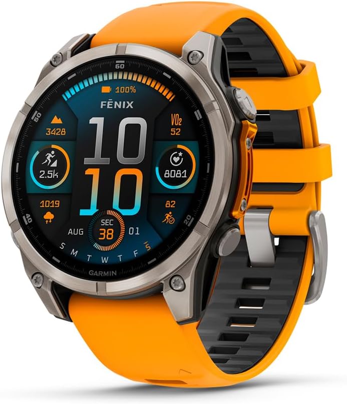Garmin fēnix® 8 – 47 mm, AMOLED, Sapphire, Premium Multisport GPS Smartwatch, Long-Lasting Battery Life, Dive-Rated, Built-in LED Flashlight, Titanium with Spark Orange/Graphite Band Garmin fēnix® 8 – 47 mm, AMOLED, Sapphire, Premium Multisport GPS Smartwatch, Long-Lasting Battery Life, Dive-Rated, Built-in LED Flashlight, Titanium with Spark Orange/Graphite Band