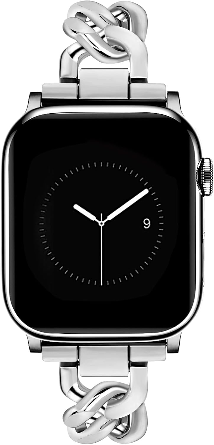 JR.DM Silver Watch Bands for Women Compatible with Apple Watch Band 38mm 40mm 41mm 42mm (S10) Adjustable Metal Band Single Chain Bracelet for iWatch Series 10/9/8/7/6/5/4/3/2/1/SE (No Case) JR.DM Silver Watch Bands for Women Compatible with Apple Watch Band 38mm 40mm 41mm 42mm (S10) Adjustable Metal Band Single Chain Bracelet for iWatch Series 10/9/8/7/6/5/4/3/2/1/SE (No Case)